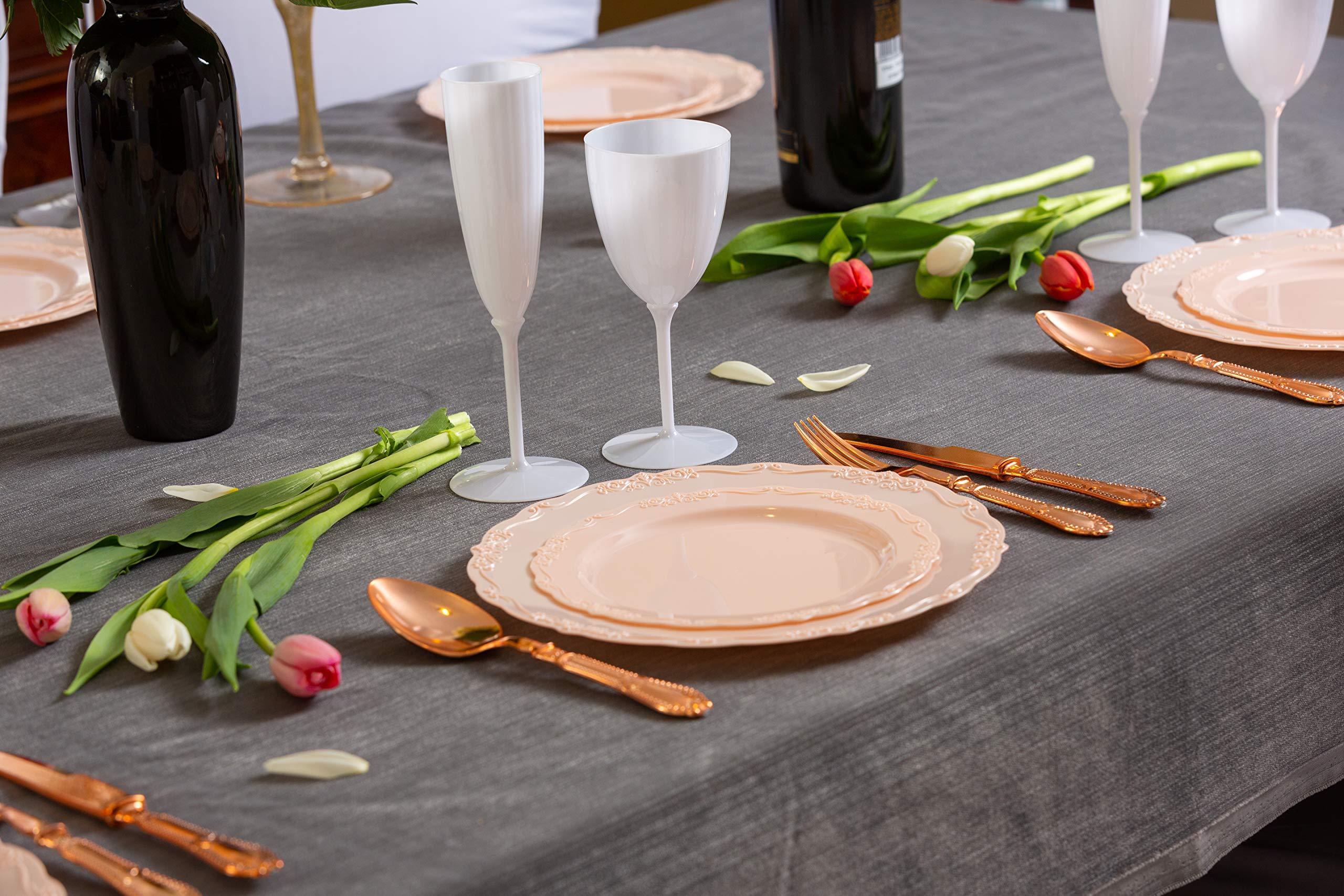 Posh Setting Posh Setting Disposable Plastic Plates Set - Heavy Duty Vintage Plastic Plates, 60 Pack Vintage Disposable Dinnerware Sets with 30 Appetizer Plates & 30 Plastic Dinner Plates for Wedding, Pink/Blush