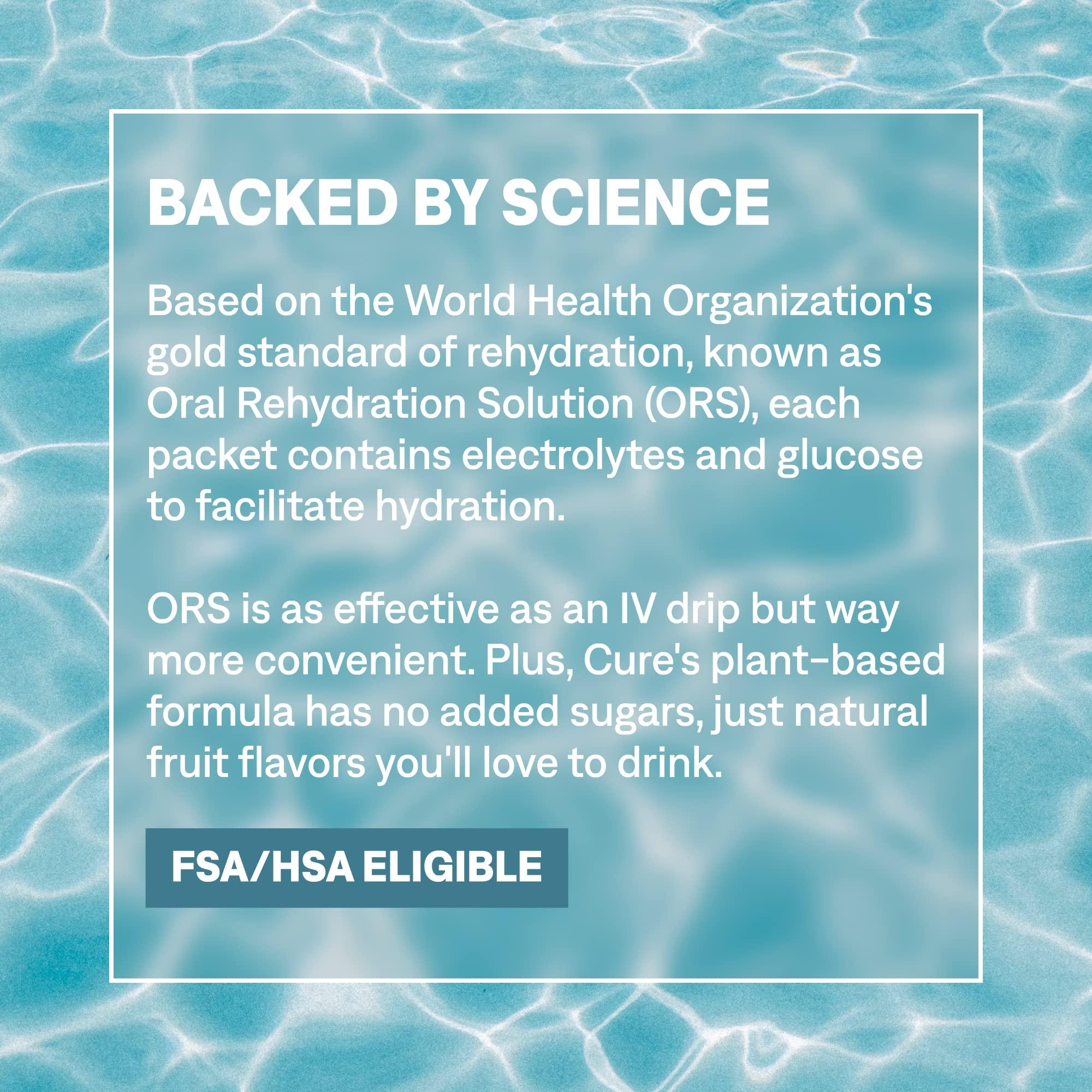 Cure Hydration Cure Hydrating Plant Based Electrolyte Mix | Powder for Dehydration Relief | Made with Coconut Water | Non-GMO | No Added Sugar | FSA & HSA | Vegan | Paleo | Pouch of 14 Packets - Lemonade