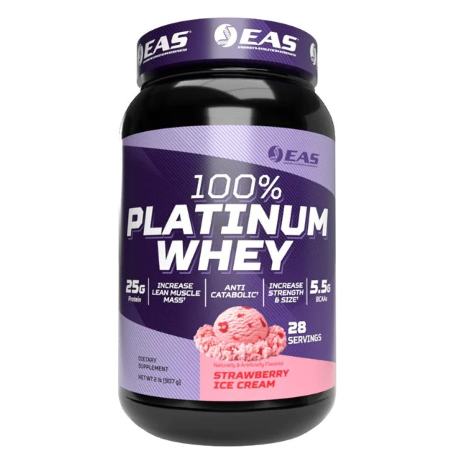 EAS EAS 100% Platinum Whey Protein | 3 Ultra-Platinum Whey Proteins | Increase Size & Strength | 25g Protein, 5.5g BCAAs | 2 Pound (Strawberry Ice Cream)