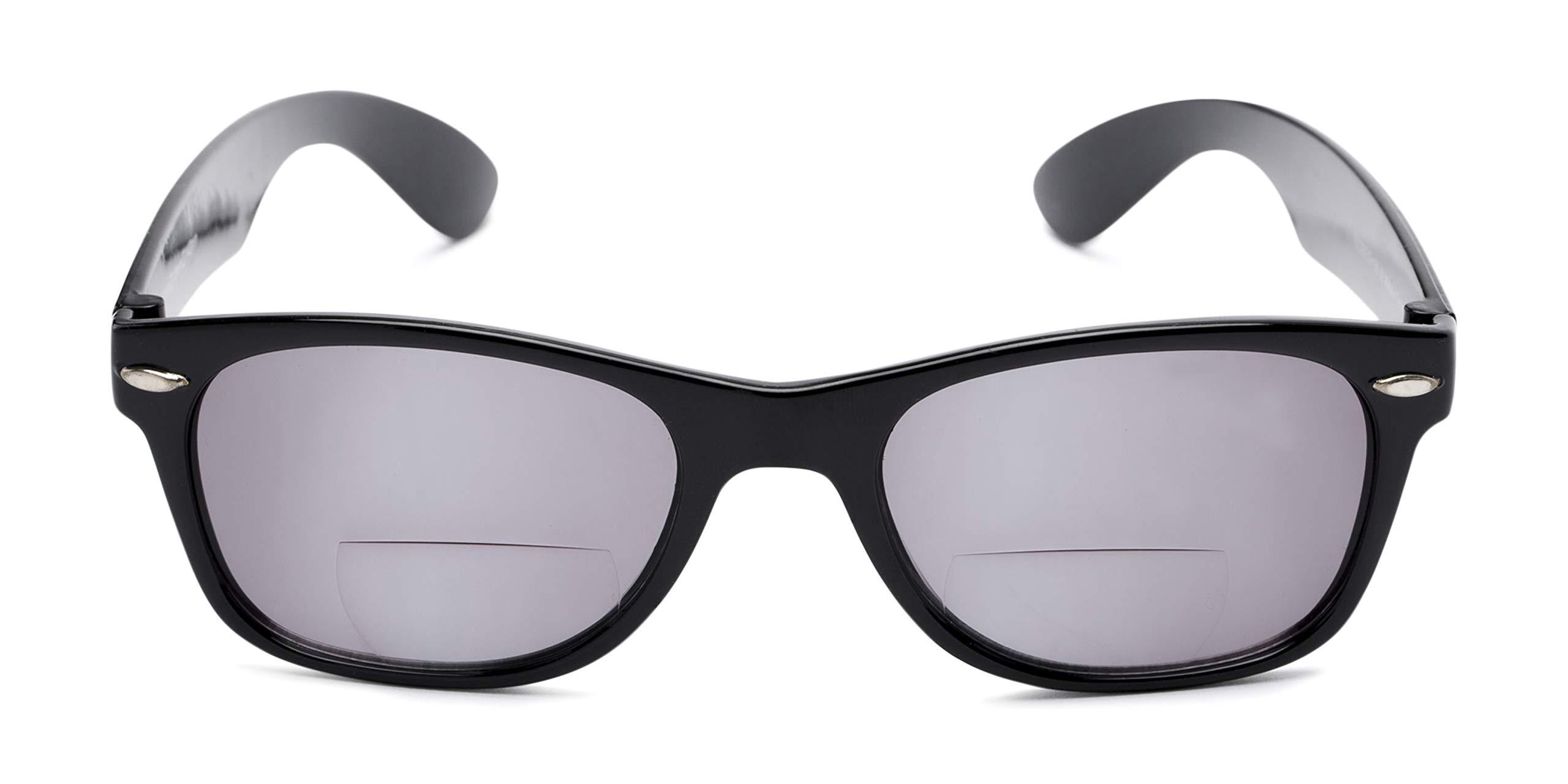 Readers Readers.com Reading Sunglasses: The Joliet Bifocal Reading Sunglasses Plastic Retro Square Style for Men and Women - Black with Smoke, 1.50