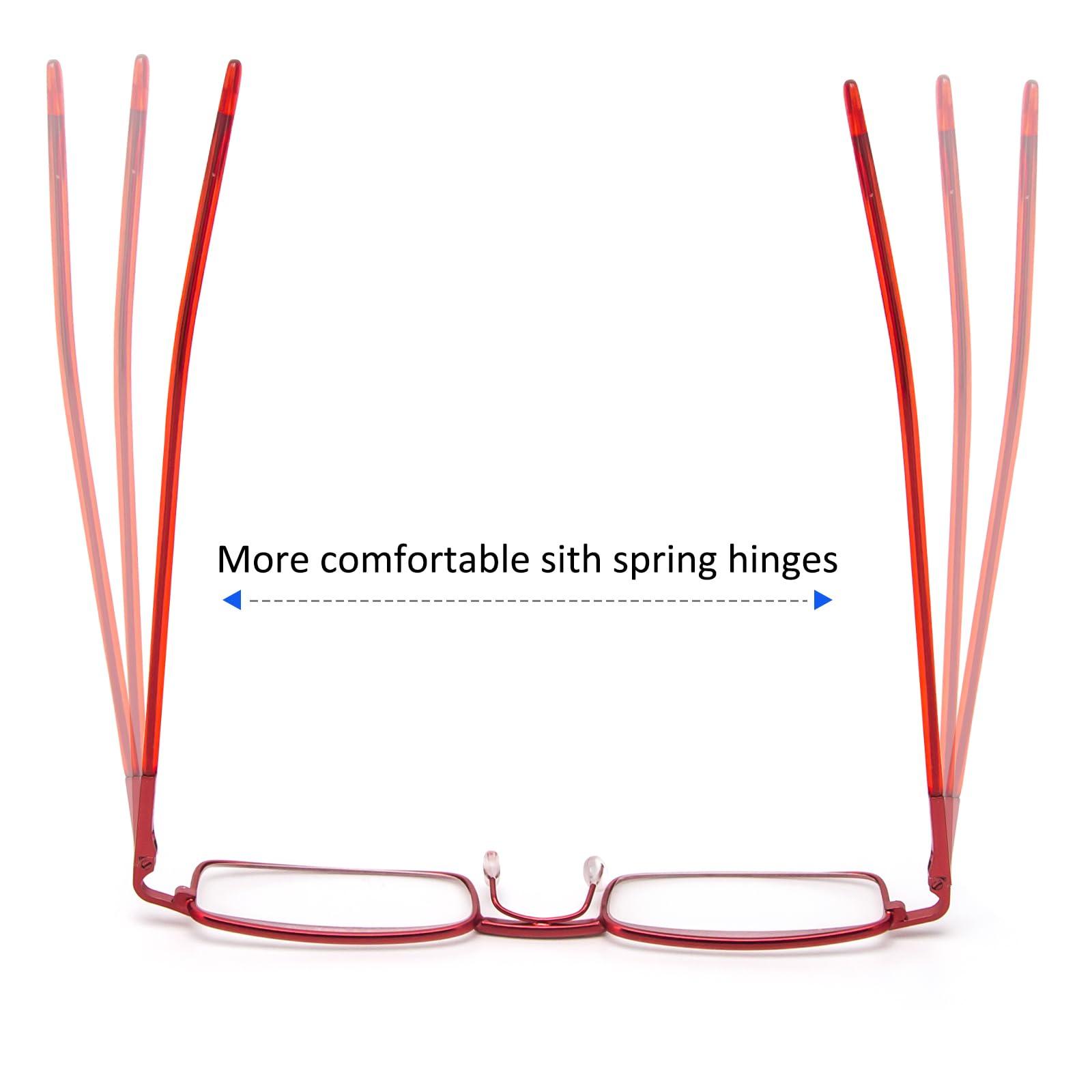 REAVEE REAVEE 3 Pack Slim Pen Reading Glasses Small Tube Stylish Readers for Women Men Spring Hinged with Portable Clip Case, Grey Red Blue 2.0
