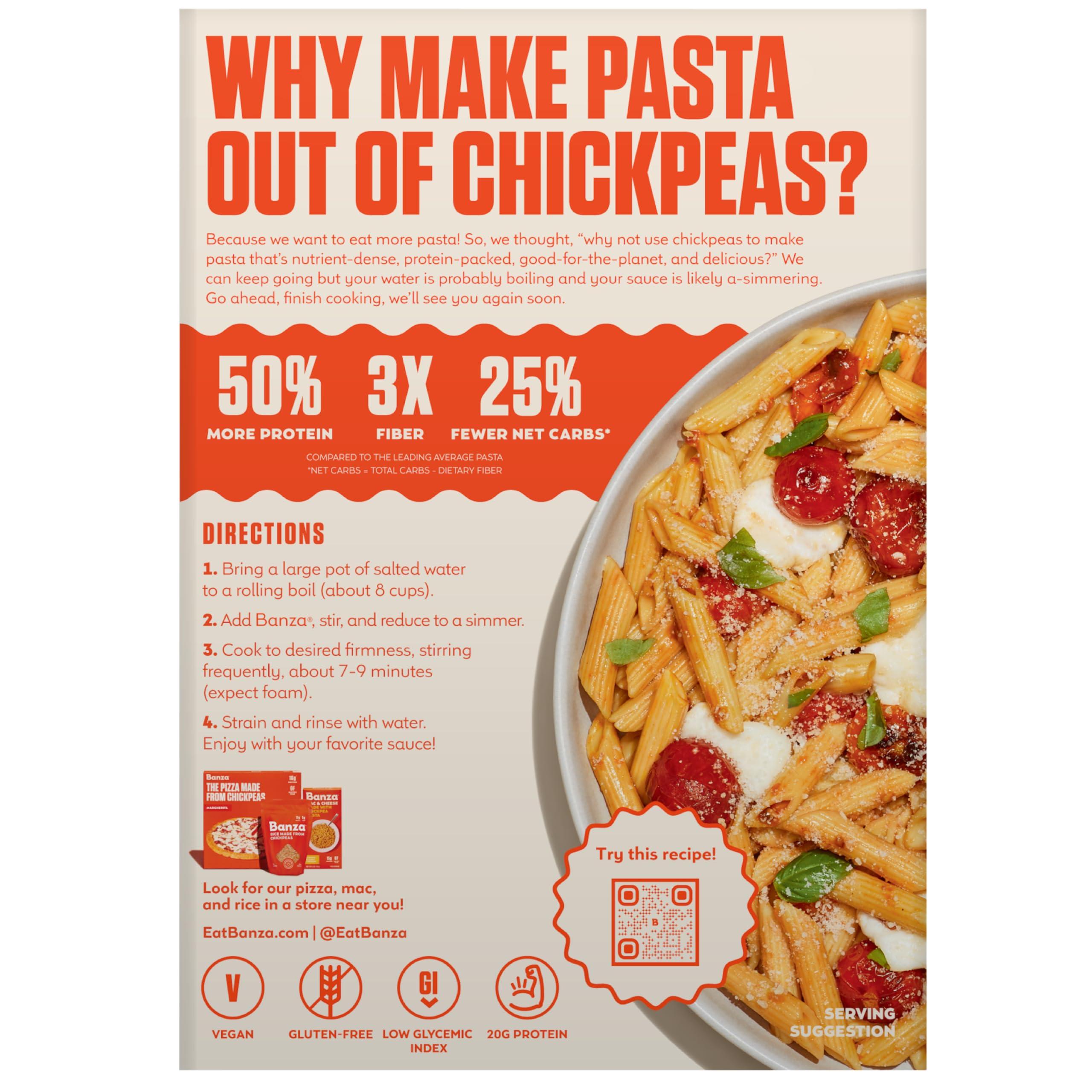 Banza Banza Gluten-Free Chickpea Pasta, Penne 20g Protein | Lower Carb | High Fiber | High Protein | Plant Based Pasta | 8oz (Pack of 6)