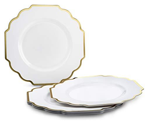 OCCASIONS FINEST PLASTIC TABLEWARE " OCCASIONS " 120 Plates Pack, Heavyweight Disposable Wedding Party Plastic Plates (8'' Appetizer/Dessert PlateImperial in White & Gold)