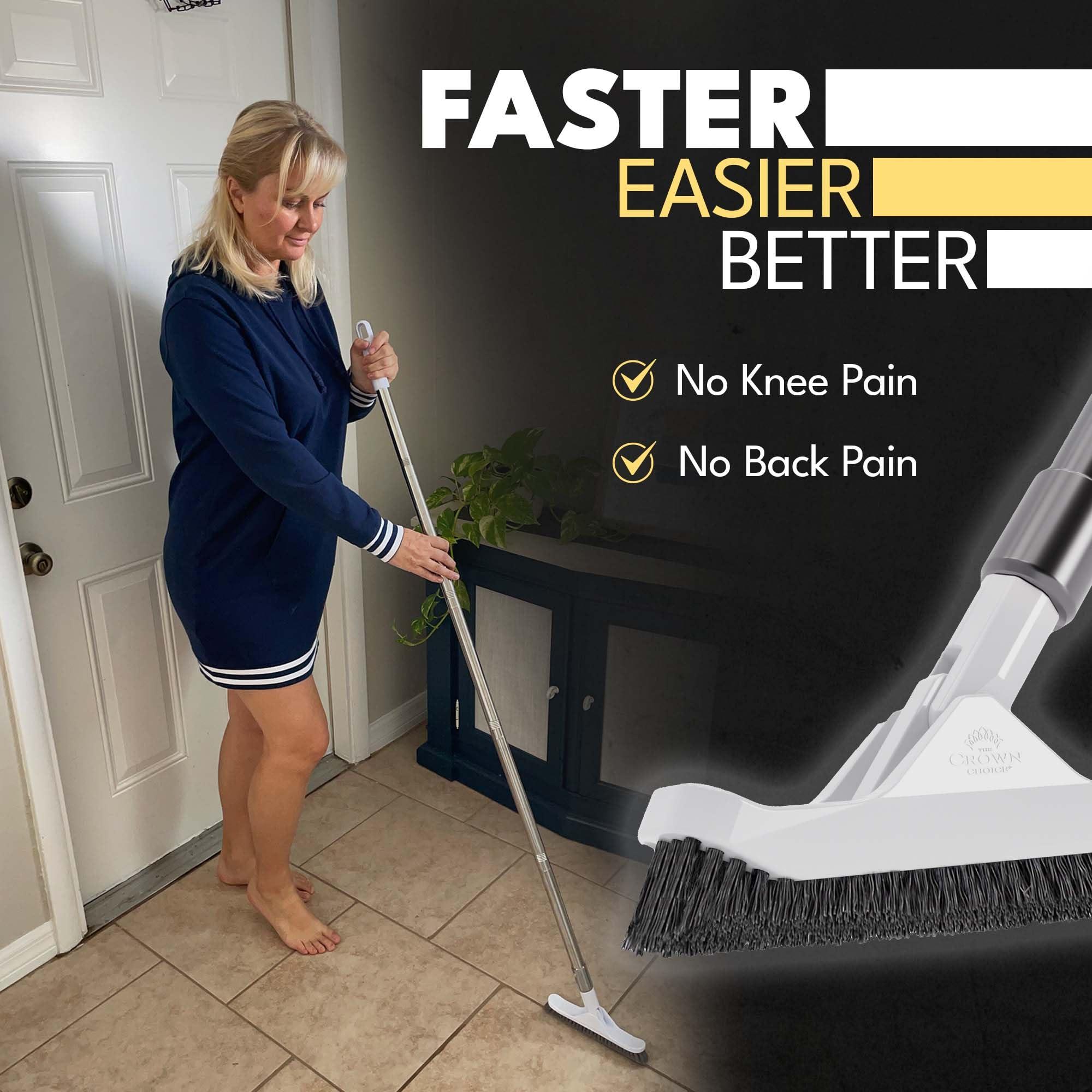 The Crown Choice Grout Brush with Long Handle - Heavy Duty Cleaner & Grout Scrubber Tool - Deep Cleaning Hard Wood, Tile, Floors - Handled Bathtub and Shower Scrub - Cleaning Brushes and Supplies for Bathroom Kitchen