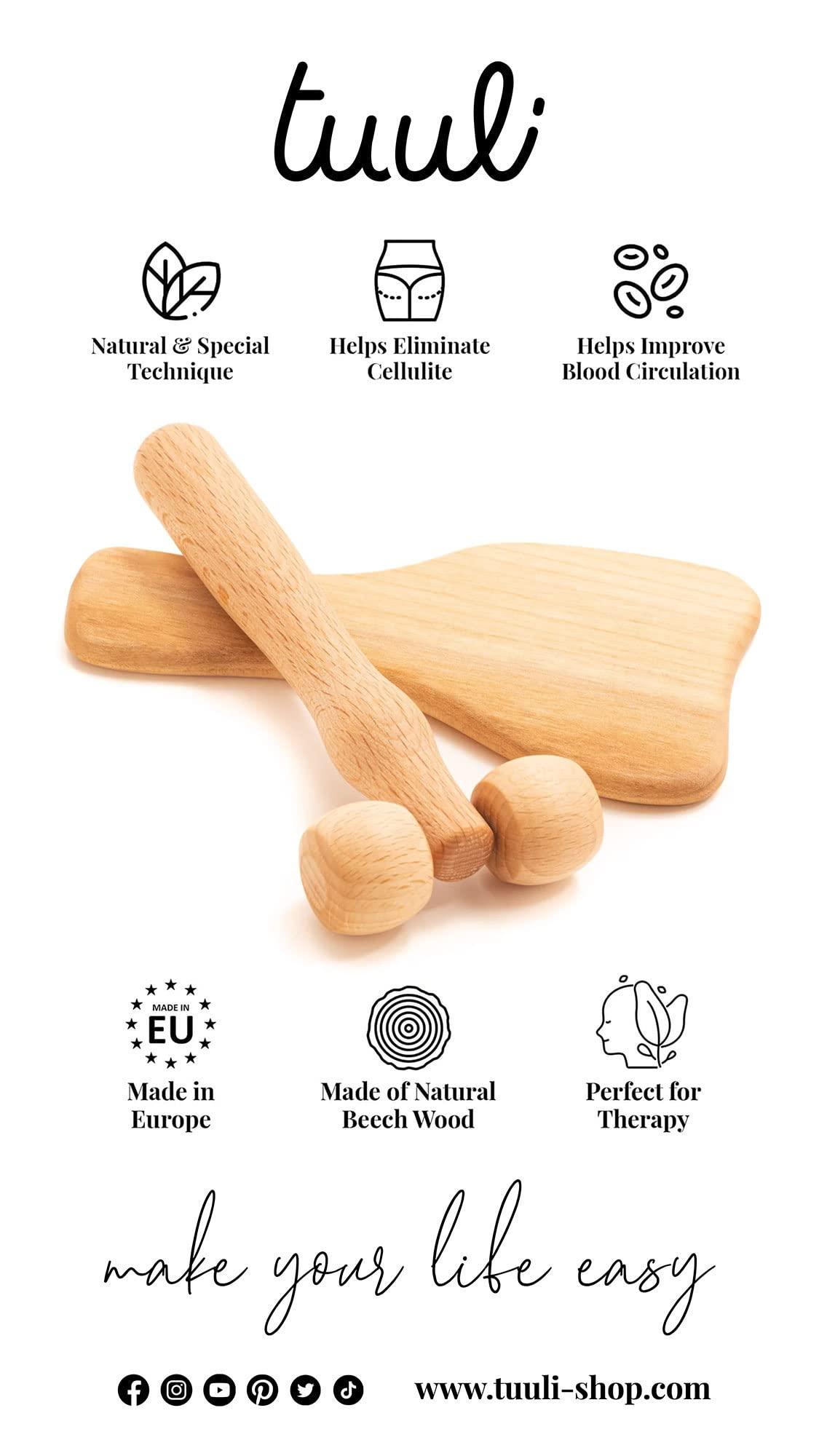 tuuli tuuli Body and Face Roller, Multi-Functional Wooden Massage Roller, Helps Ease Muscle Tension and Support Skin Health, Natural Face Massage Tools, Set of 2 (2 Piece Set C)