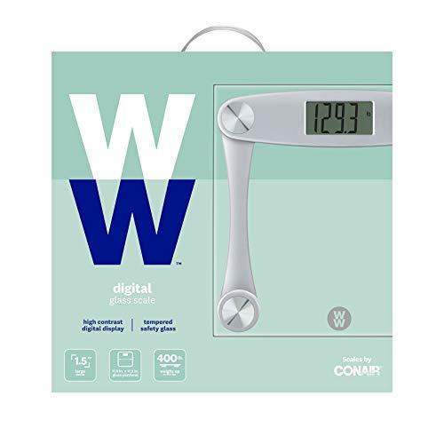 Conair Weight Watchers Scales by Conair Bathroom Scale for Body Weight, Digital Scale, Glass Body Scale Measures Weight Up to 400 Lbs. in Silver Frame