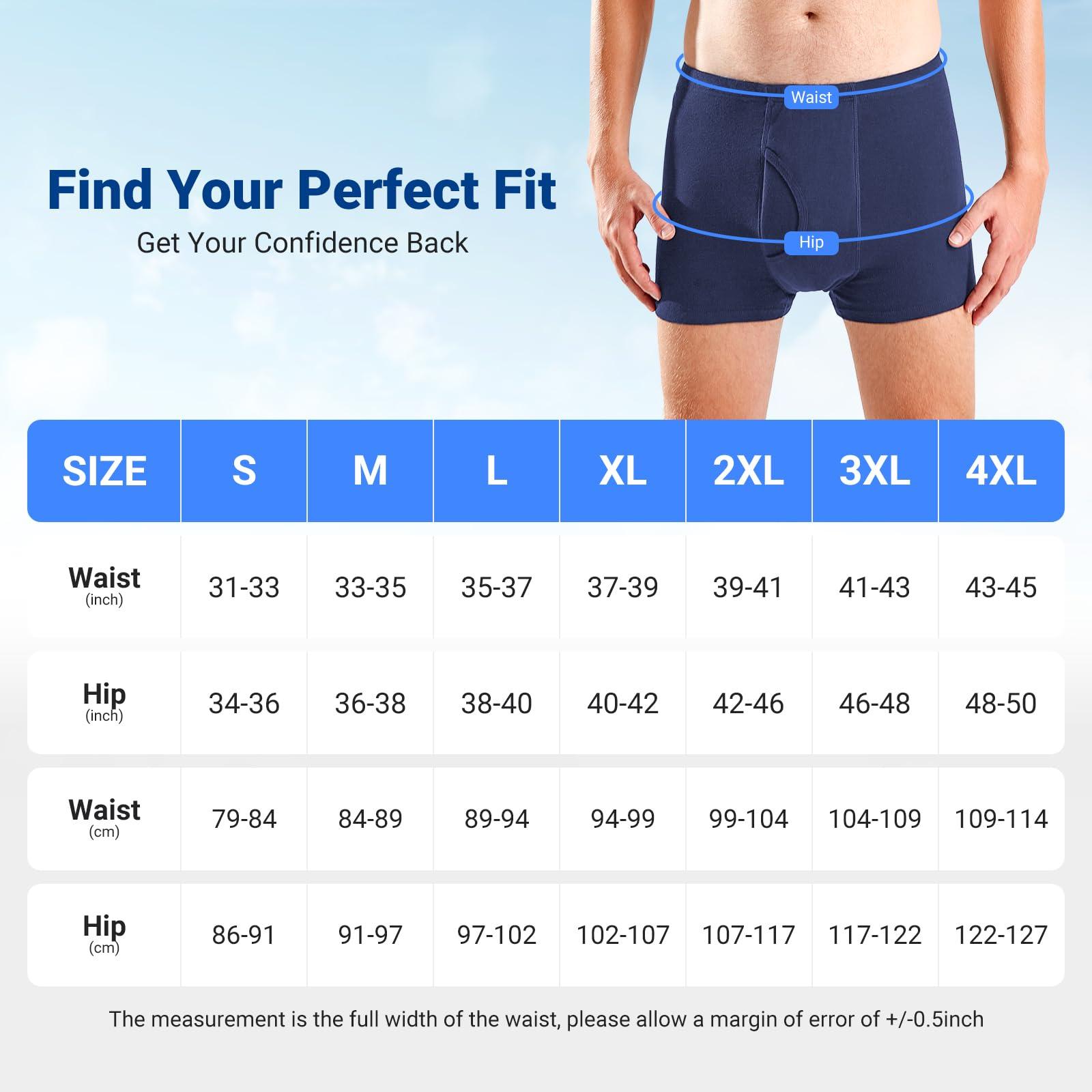 AutoTime Men\'s Incontinence Underwear 2PCS Incontinence Boxer Briefs Absorption Protection Washable Incontinence Underwear for Men Leak Proof Underwear with Front & Rear Absorbent Area 200ML (Blue, Small)