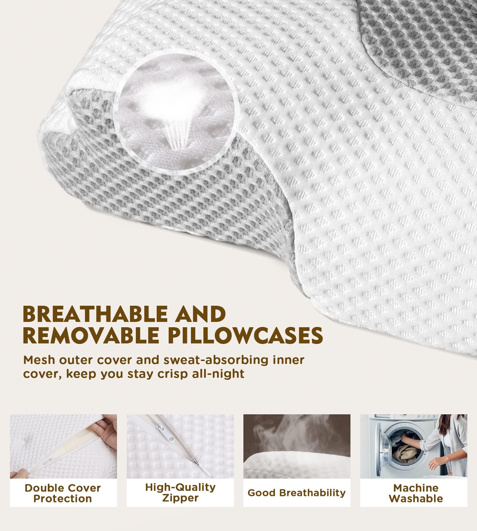 Osteo Osteo Cervical Pillow for Neck Pain Relief, Hollow Design Odorless Memory Foam Pillows with Cooling Case, Adjustable Orthopedic Bed Pillow for Sleeping, Support for Side Back Sleepers