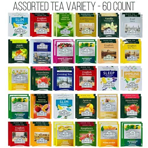 GB PRIME GB PRIME Ahmad Premium Tea Sampler Assortment Gift Box | 60 count | Prime Tea Variety - Earl Grey, Black, Fruit, Citrus, Green, Herbal, Strawberry and more