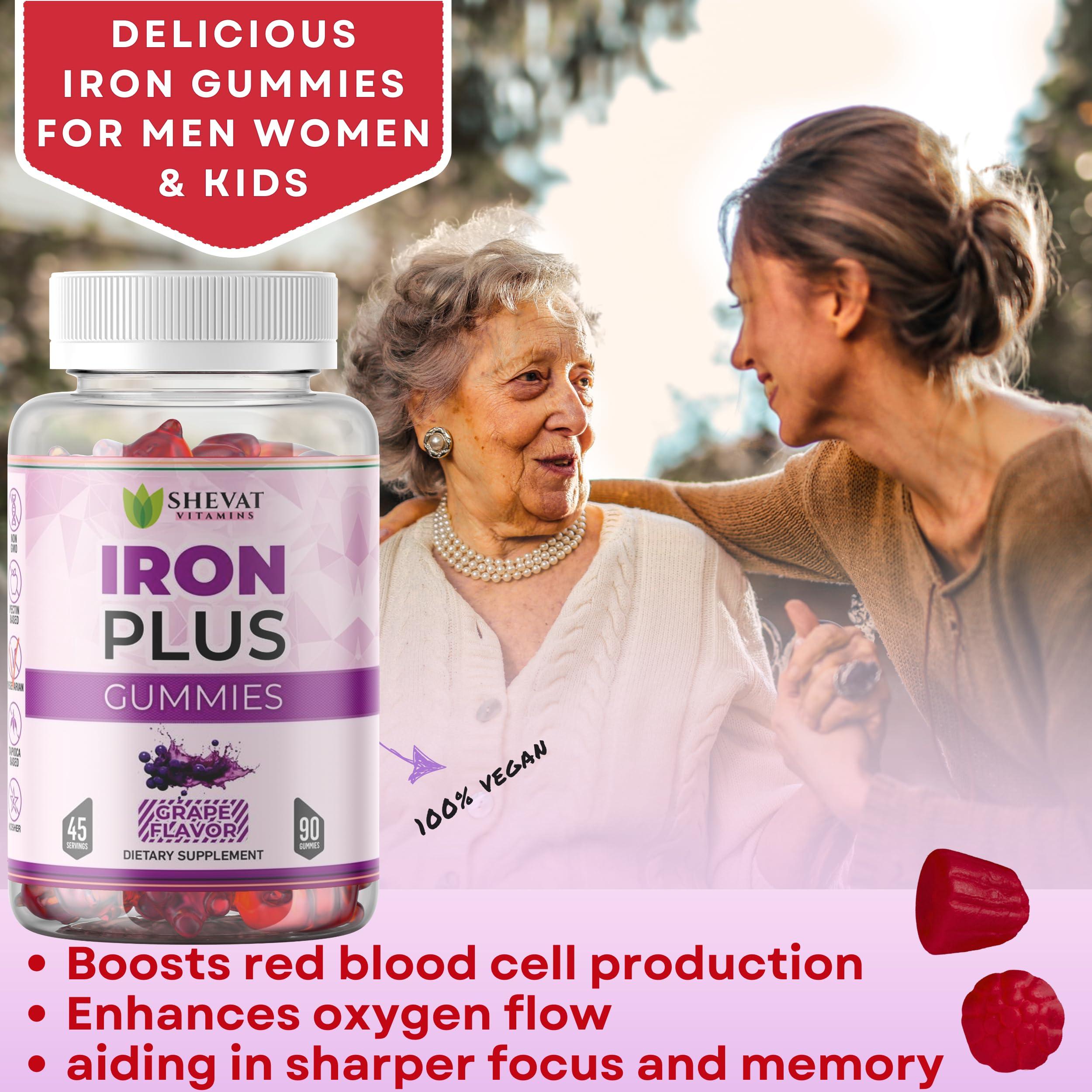 SHEVAT VITAMINS Family Iron Gummies for Women, Men & Kids Chewable Iron Supplements for Women Anemia & Men  Kids Iron Gummies with Iron Vitamins for Women  Vegan,Gluten-Free(Grape Flavor) Immune Support  USA Made