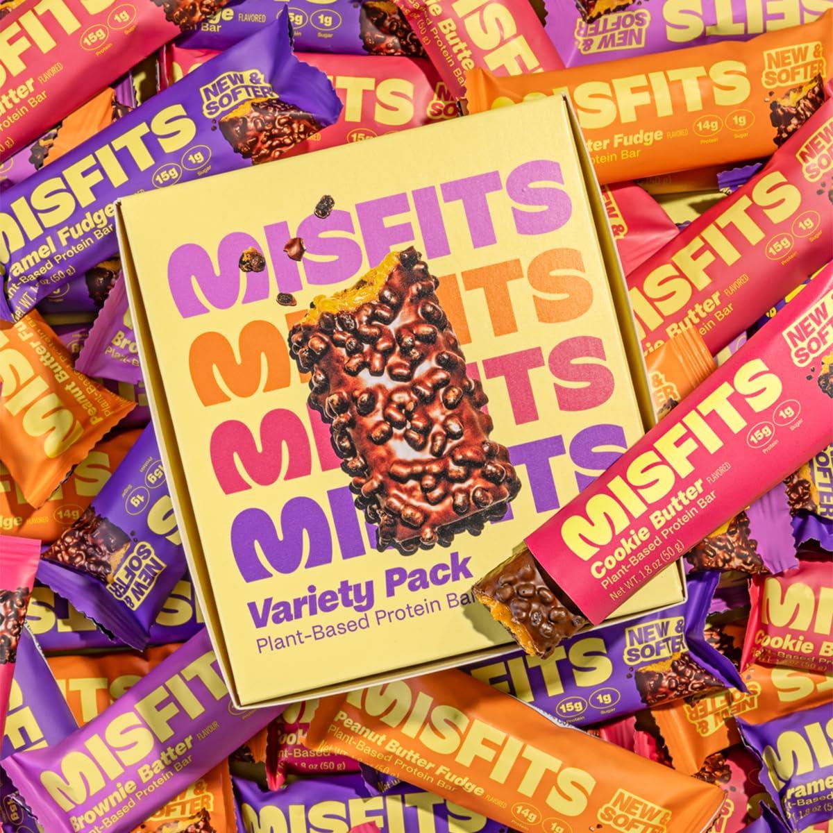 Misfits Misfits Vegan Protein Bar Bundle, Plant Based Protein Bars, High Protein 15g Per Bar, Low Sugar, Low Carb, Vegan, High Fiber, Non GMO, Best Sellers Variety and Brownie Batter 15 Packs