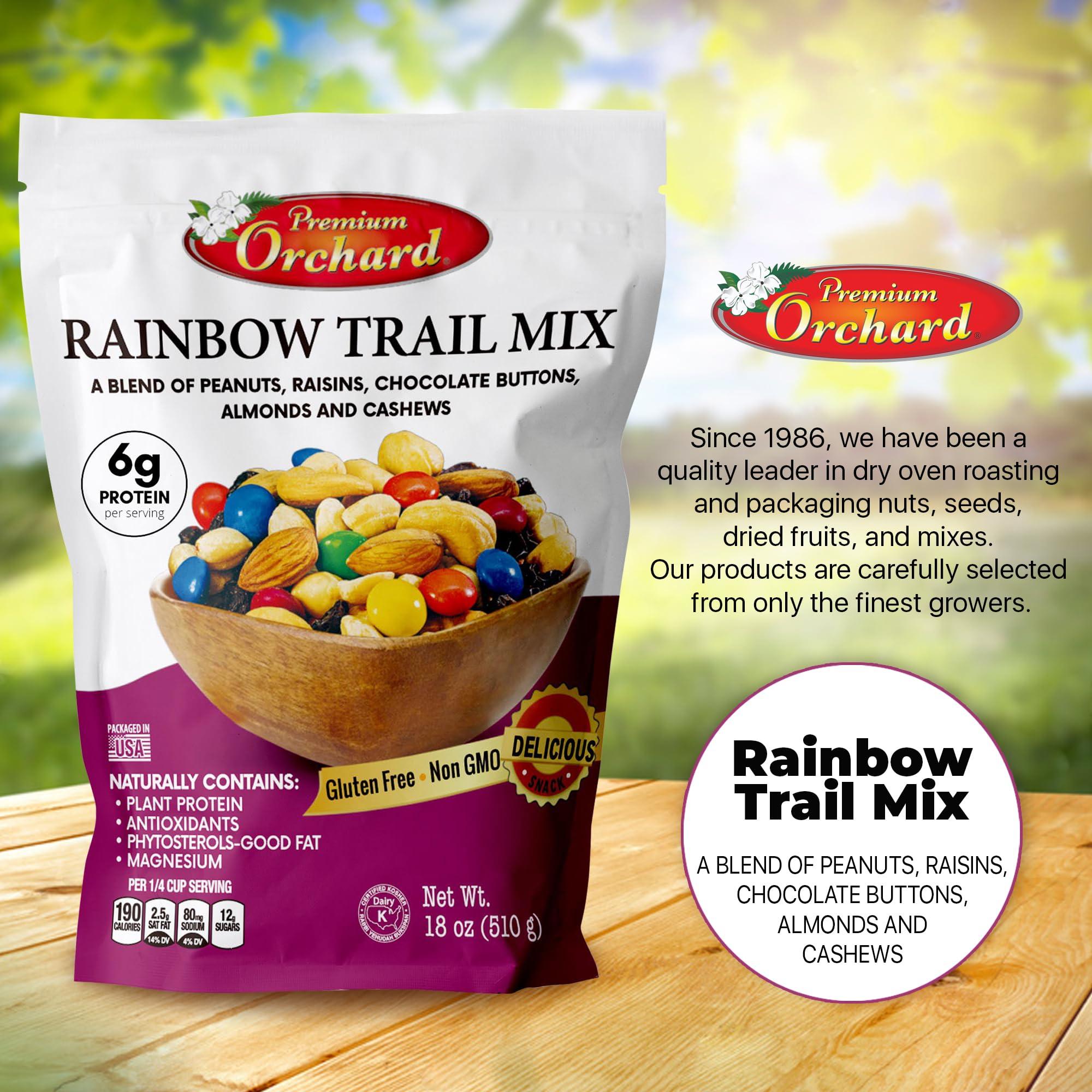 Premium Orchard MIXED NUTS Rainbow Trail Mix by Premium Orchard - Healthy Trail Mix Variety Pack Peanuts Raisins Cashews Almonds Chocolate Buttons Heart Healthy Snacks for Adults and Kids Snacks Gluten Free Snacks