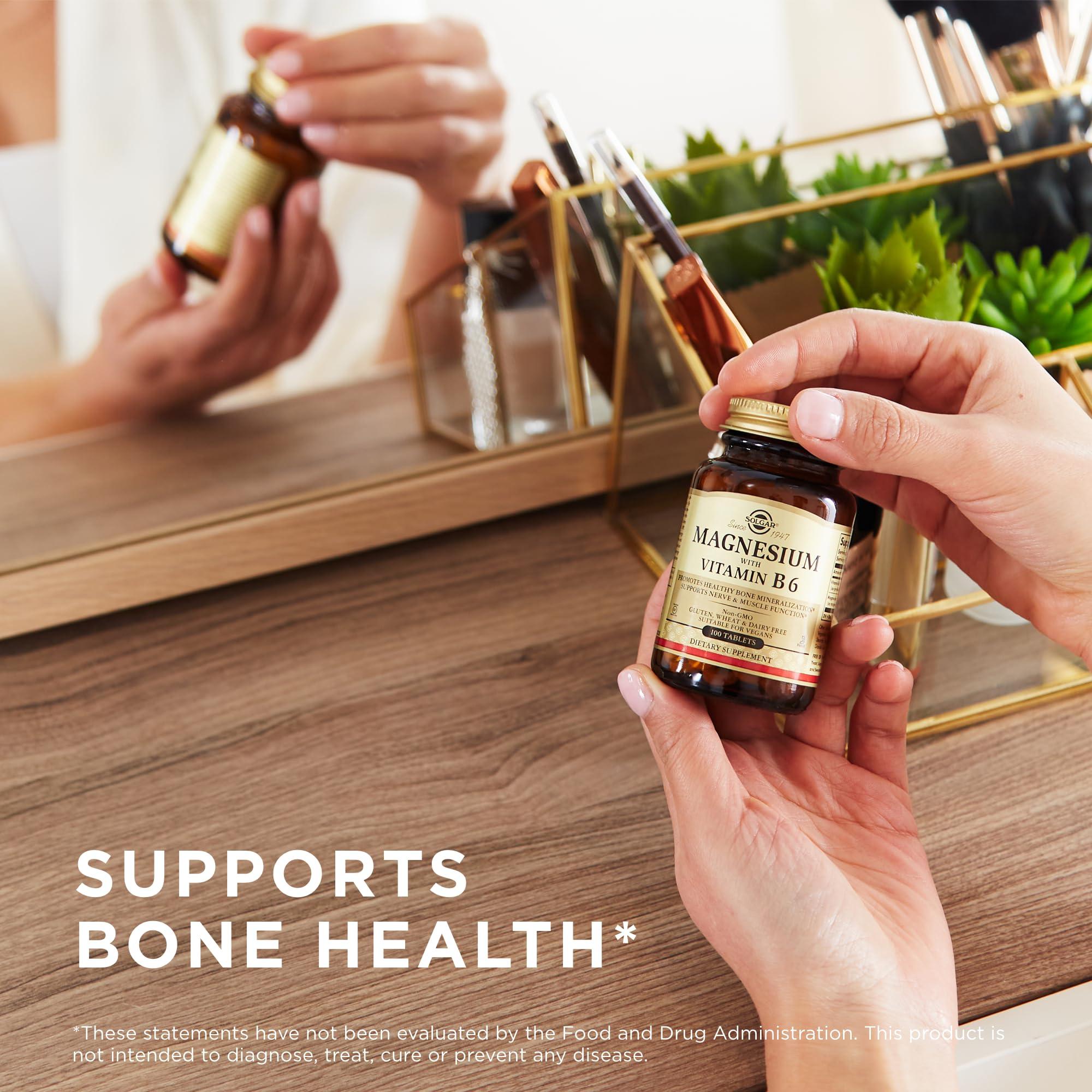 Solgar Solgar Magnesium with Vitamin B6 - 100 Tablets - Promotes Healthy Bone Mineralization, Supports Nerve & Muscle Function - Non-GMO, Gluten Free, Dairy Free, Kosher - 33 Servings