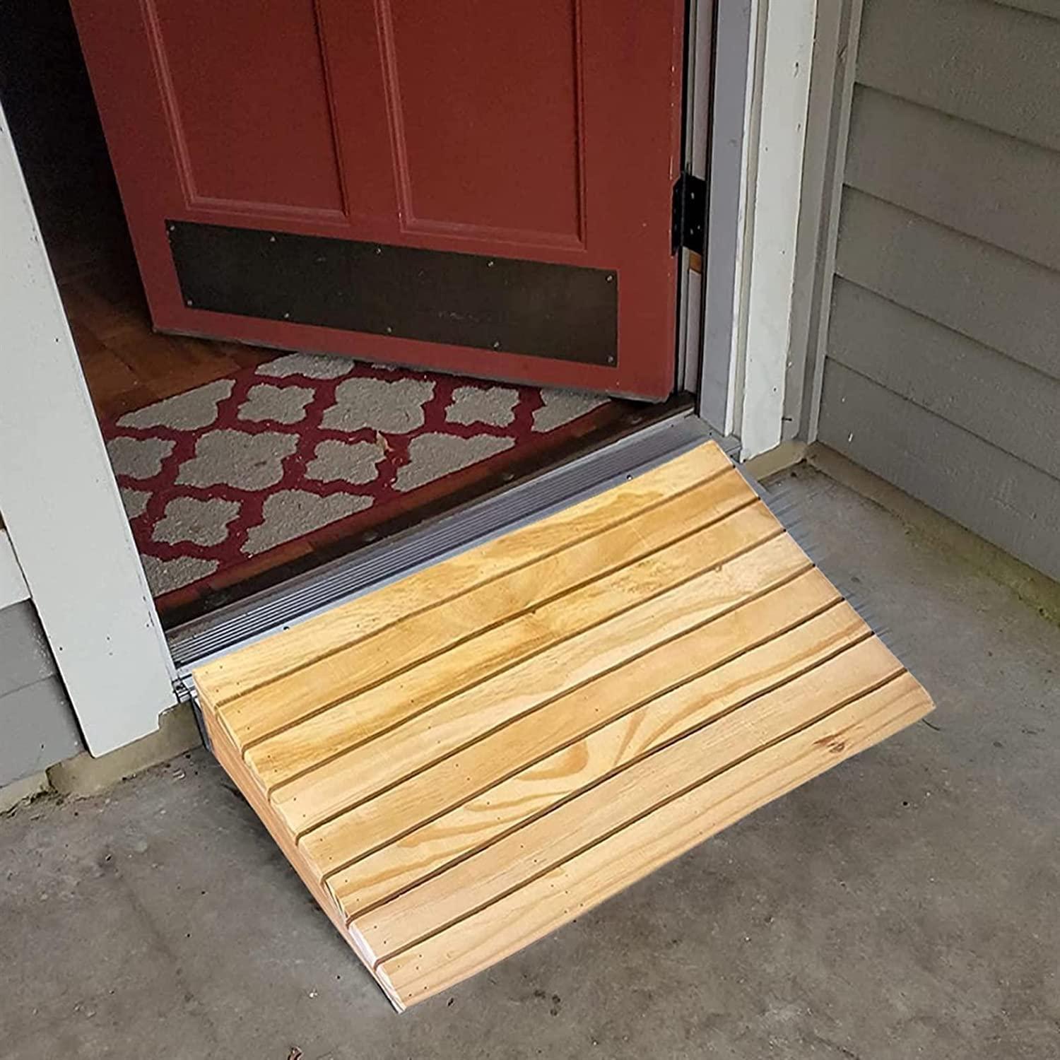 FUFU Threshold Ramps 7cm Rise Wooden Threshold Ramp for Home/Front Door/Yard/Doorways, Wheelchairs Walkers Car Motorcycle Entry Transition Ramp, Heavy Duty Anti-Skid Curb Ramp