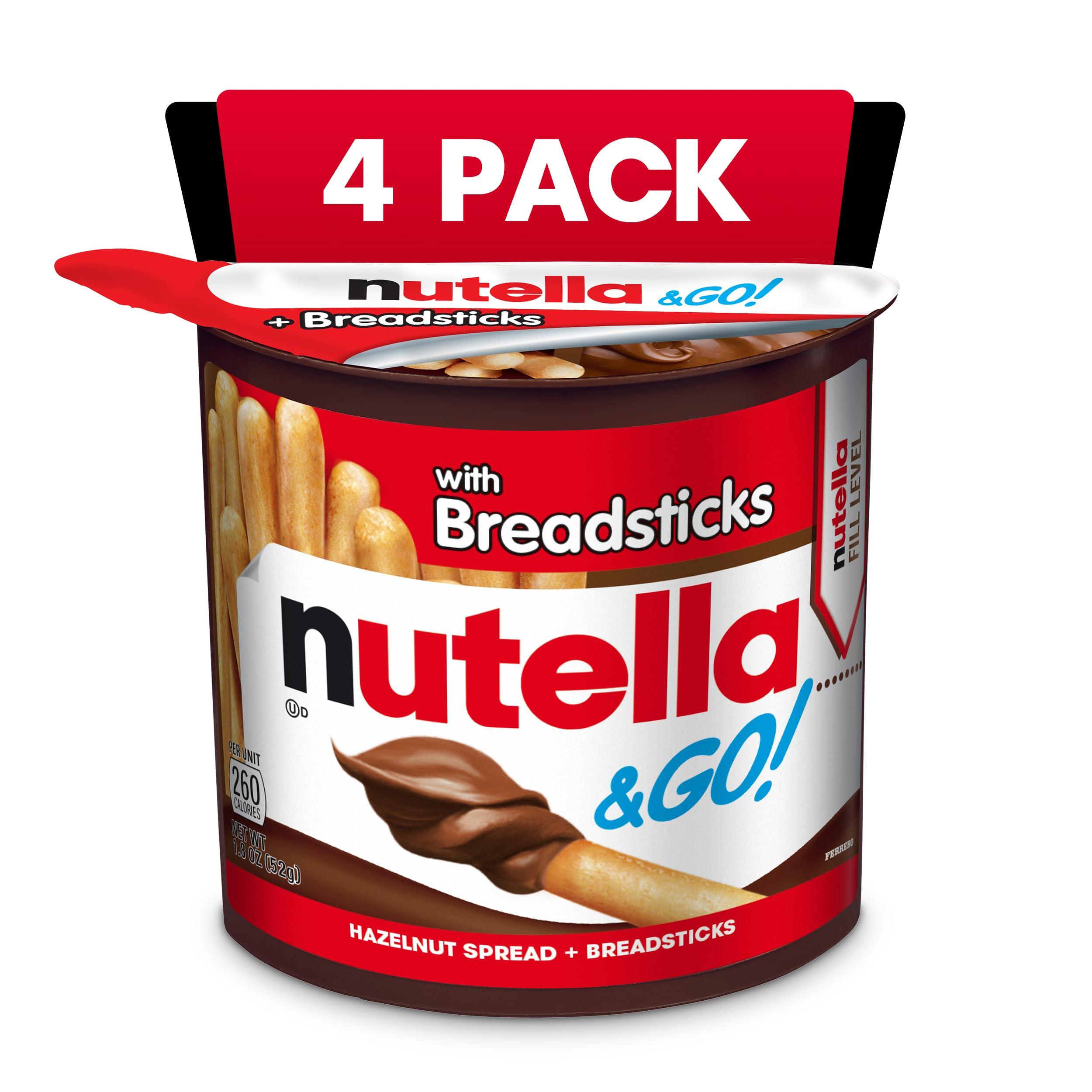 Nutella Nutella and Go Snack Packs, Chocolate Hazelnut Spread with Breadsticks, Perfect Bulk Snacks for Kids' Lunch Boxes, 1.8 oz, Pack of 4