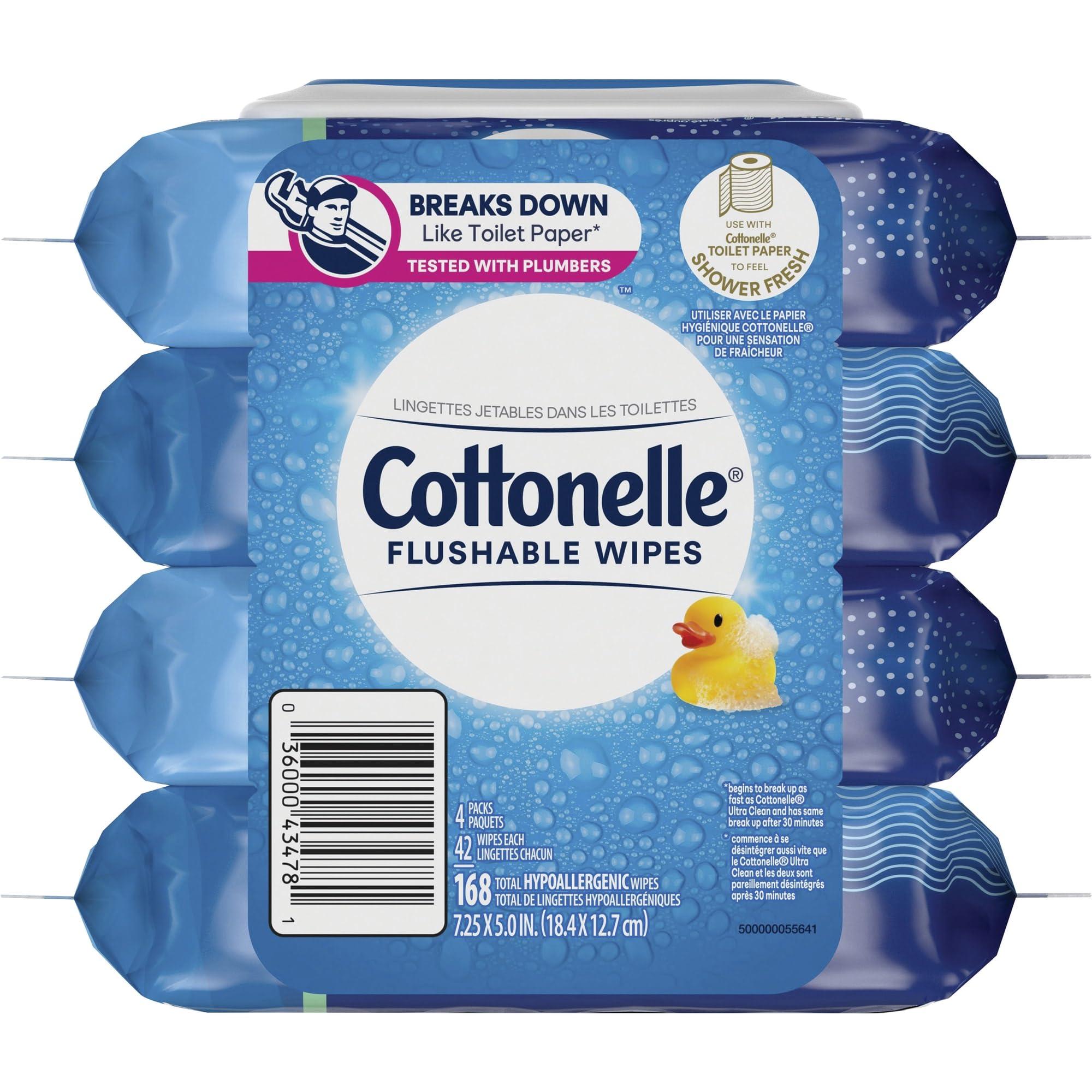 Cottonelle Cottonelle Flushable Wipes, 7-1/4\" x 7-1/4, White, 168 Sheets Per Carton, Set Of 4 Cartons