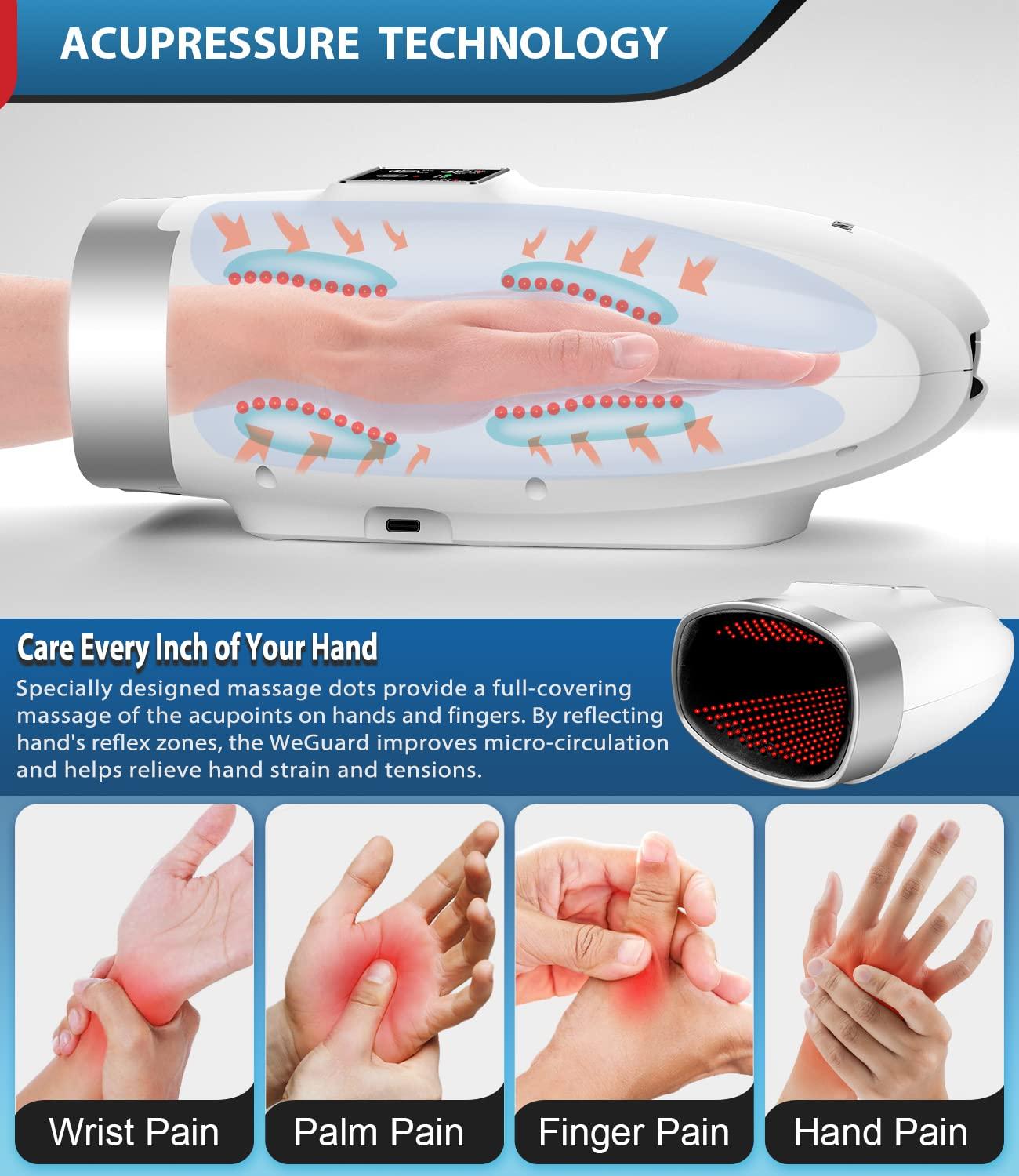 WeGuard WeGuard Hand Massager Hand Massager for Arthritis and Carpal Tunnel Wrest, Finger and Hand Massager with Heat and Compression 5 Massage Modes Arthiritis Pain Relief for Hands