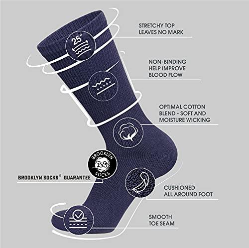 Brooklyn Socks 6 Pairs of Cotton Diabetic Non-Binding Neuropathy Crew Socks (Navy, Fits Mens Shoe Size 12-15/Womens Shoe Size 13-16)