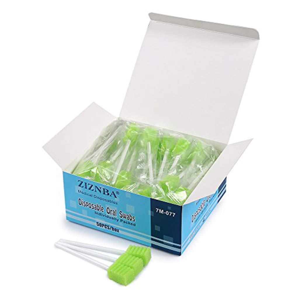 ZIZNBA (50 Pack) Disposable Oral Swabs, Sterile Dental Sponge Swabsticks Unflavored for Mouth & Gum Cleaning