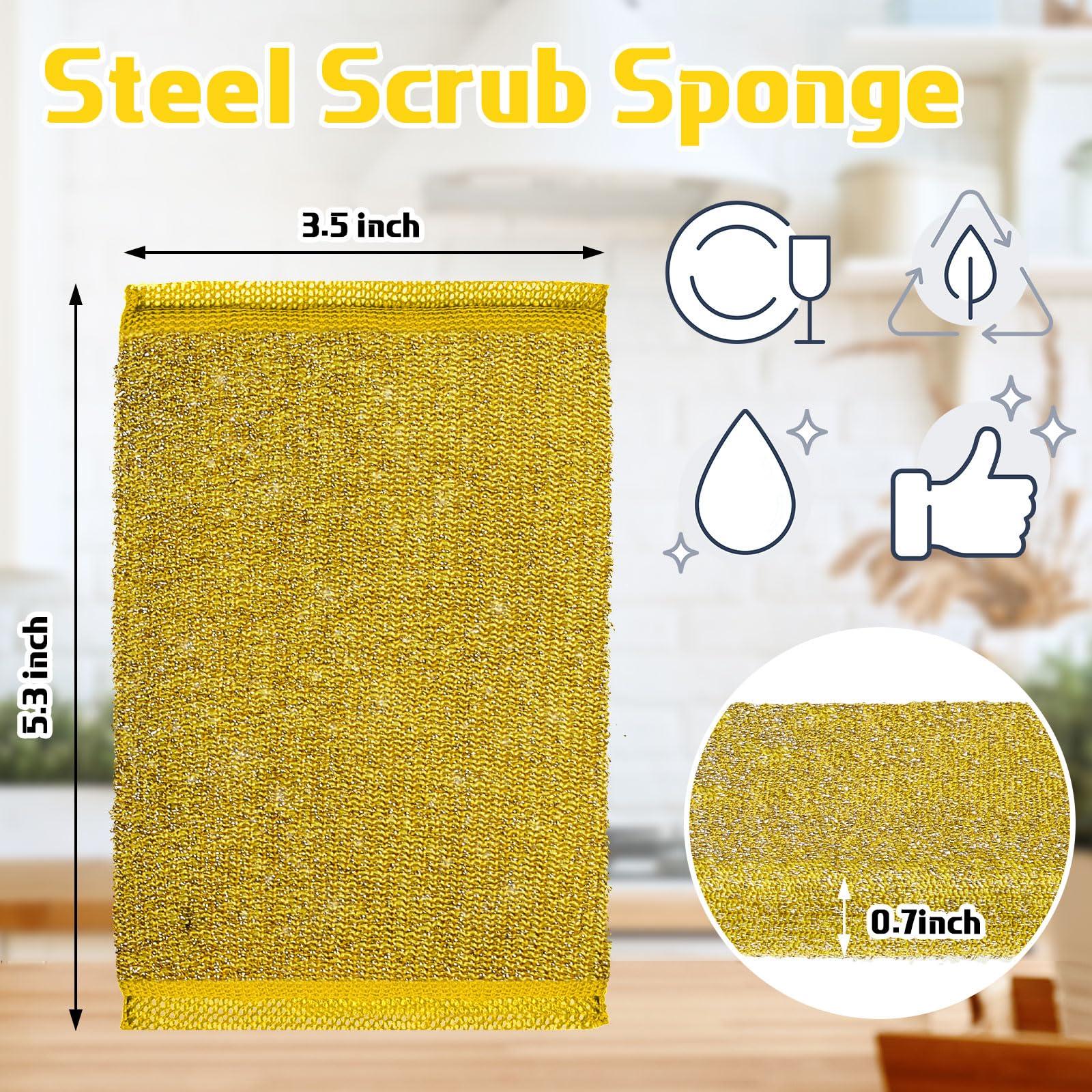Thyle Thyle 24 Pack Steel Scrub Sponges for Dishes Non Scratch Scouring Sponge Multi Use Metal Scrubber Heavy Duty Dish Wash Kitchen Sponge for Pot Dish Washing Hard Surface Cleaning Tools (Gray, Yellow)