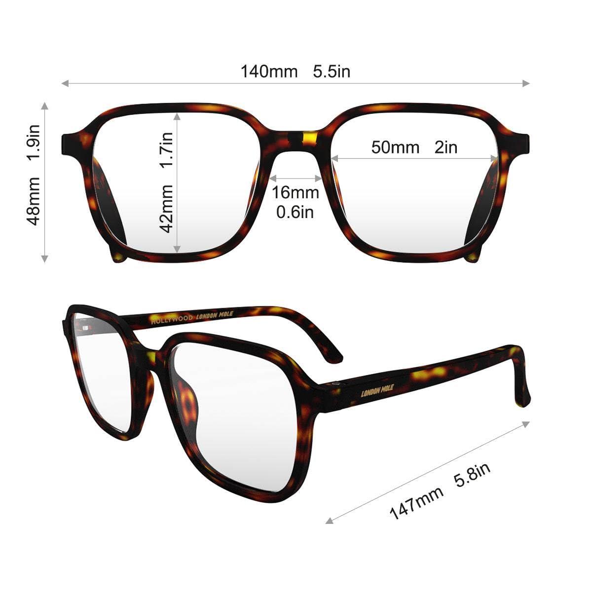 LONDON MOLE LONDON MOLE Eyewear | Hollywood Reading Glasses | Square Reading Glasses | Cool Readers | Stylish Reading Glasses | Unisex | Spring Hinges | Matt Tortoiseshell | magnification + 2.0