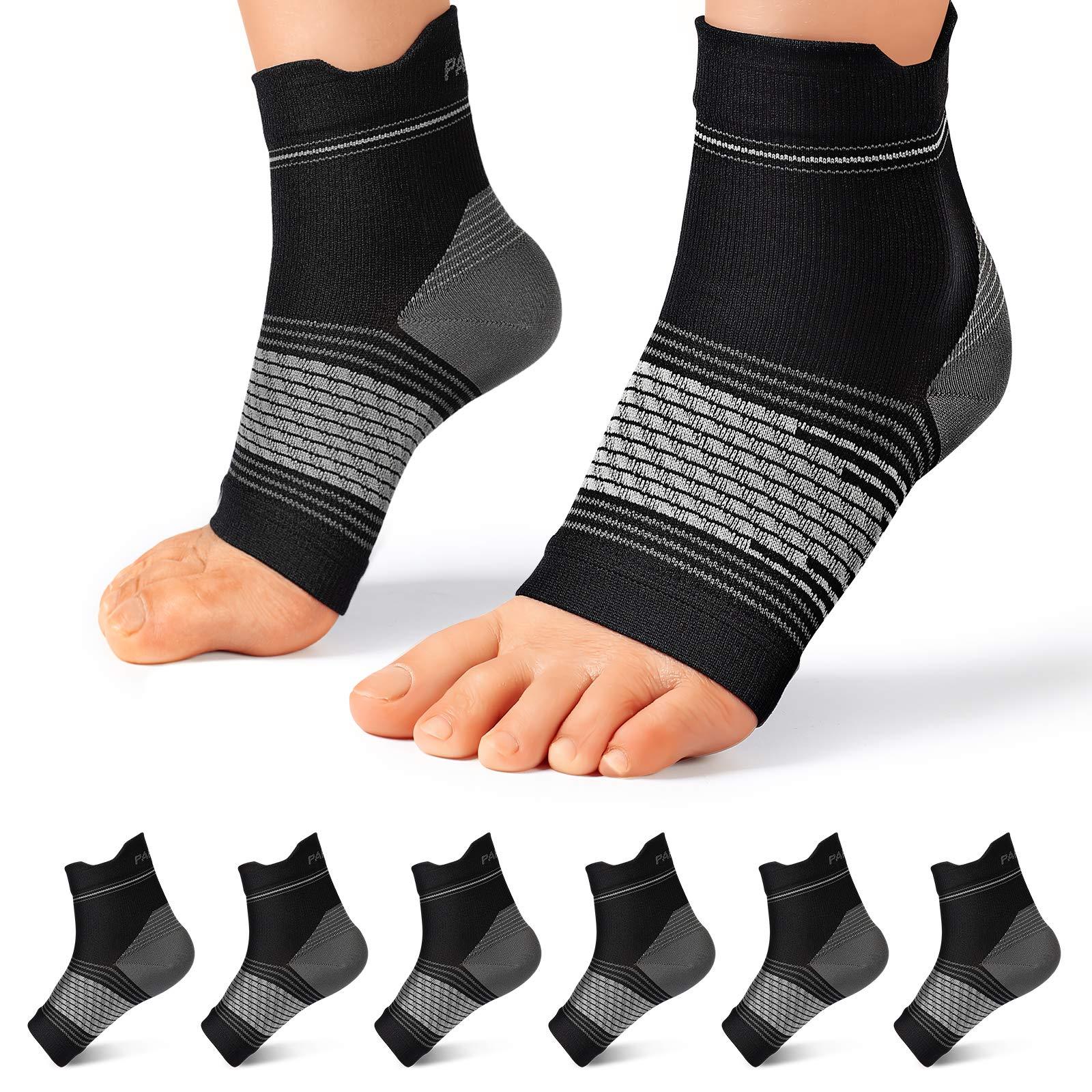 PAPLUS Plantar Fasciitis Sock (6 Pairs) for Men and Women, Compression Foot Sleeves with Arch and Ankle Support (Black, Medium)