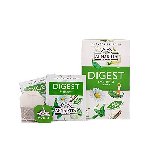 Ahmad Tea Ahmad Tea Herbal Tea, Sweet Mint, Fennel & Biotin \'Digest\' Natural Benefits Teabags, 20 ct (Pack of 6) - Decaffeinated & Sugar-Free