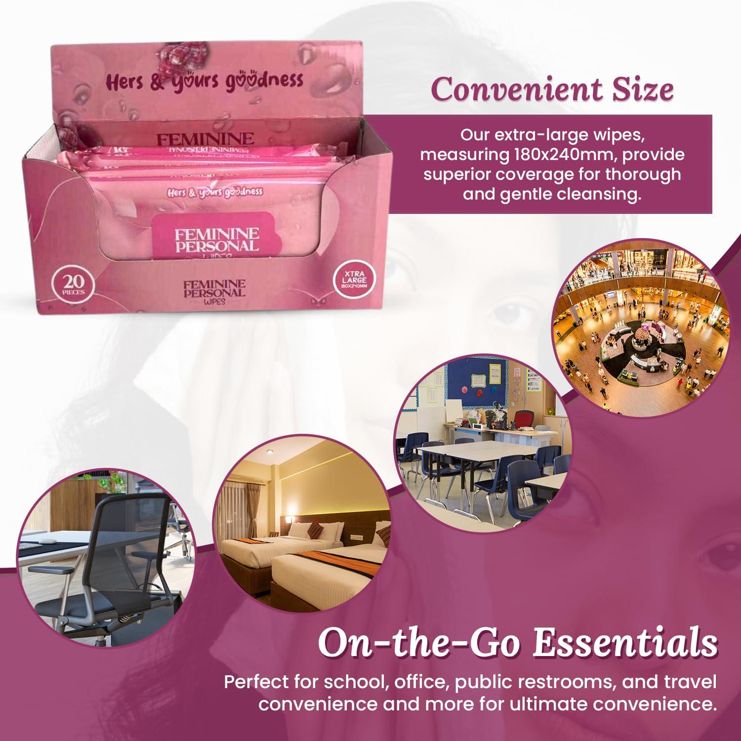 LEAF LEAF Wet Wipes Ultimate Feminine Care, Large Wipes for Women, pH Balance Wipes, Natural Ingredients, Travel-Friendly Personal Cleansing Wipes, Eco-Friendly | Color - Purple | Pack of 5-20 Counts |