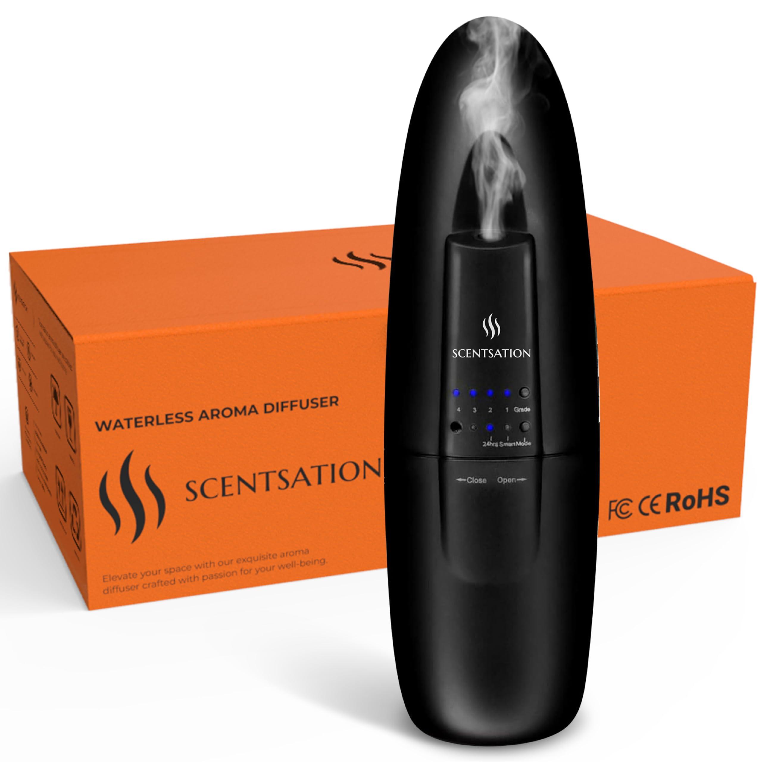 SCENTSATION Plug-in Essential Oil Diffuser - Silent & Waterless Aromatherapy - Cold Air Diffusion, Wide Area Coverage up to 500 SqFt - Ideal for Home, Office, Spa (Plug-in Diffuser - Black)