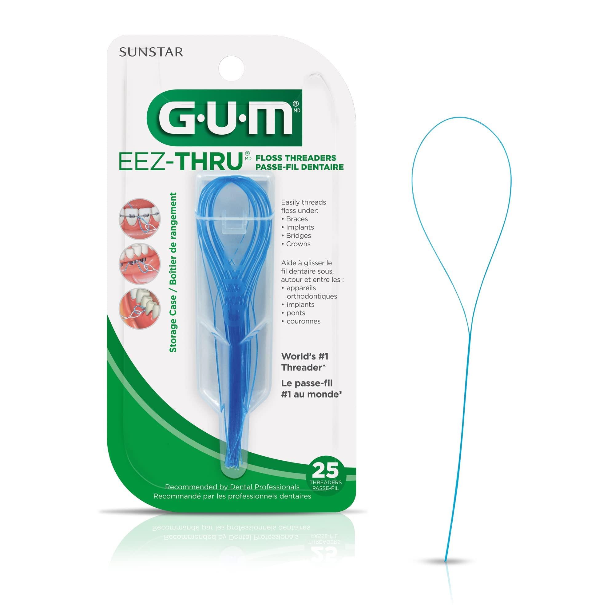 GUM GUM Eez-Thru Floss Threaders, Dental Flossers for Braces, Bridges, & Implants,25ct(6pk)