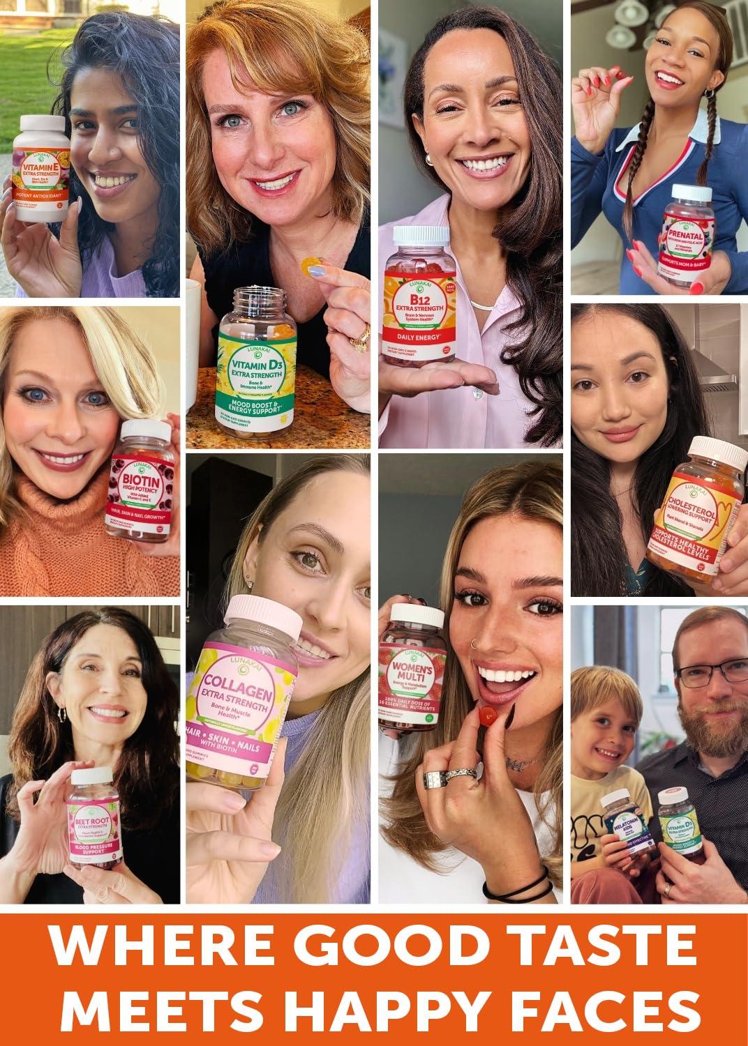 Lunakai Lunakai USA Made Vitamin E Gummies 400IU with Vitamin C - Delicious, Vegan, Non-GMO Supplement for Daily Skin & Eye Support, d-Alpha Tocopherol, 60ct