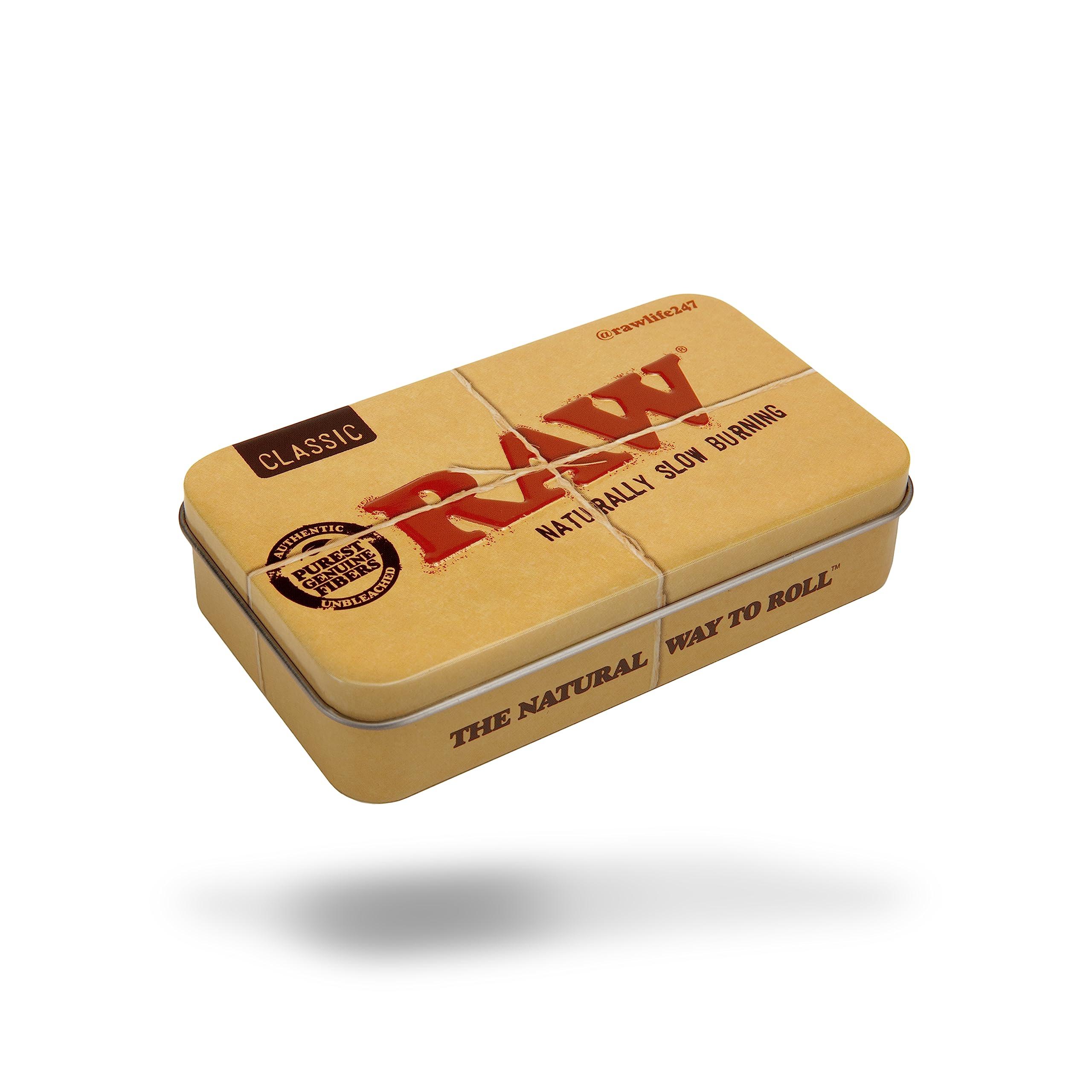 RAW RAW 70/24 Slow Burning Prerolled Cones - Shorter than 1 1/4 - Inside a RAW Metal Tin Container with Packing Tubes | 20 Pack