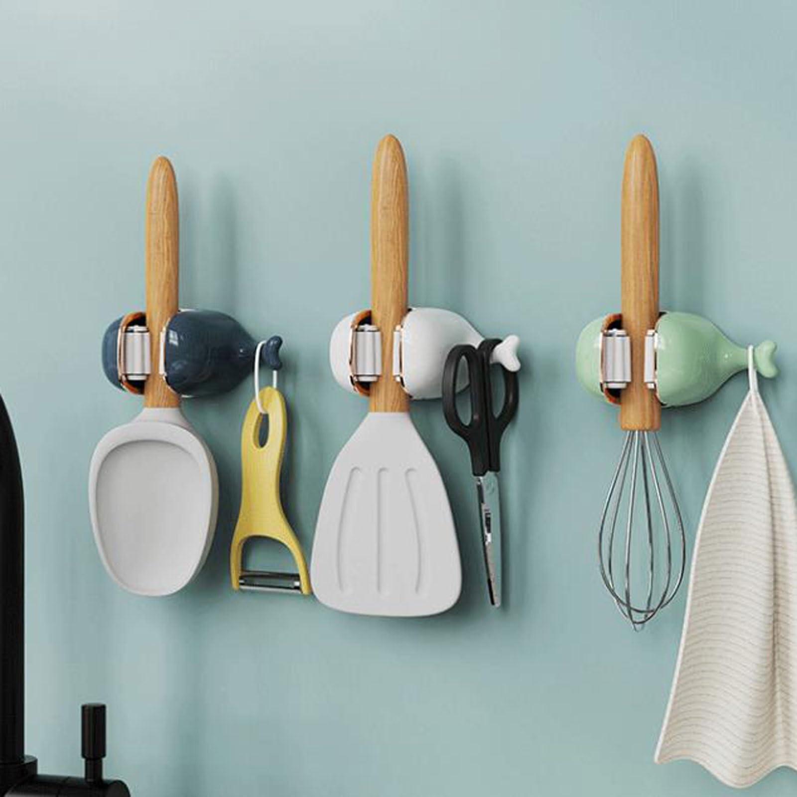 CLoxks Whale Design Broom Holder Wall Mount4pcs/Pack Adhesive Mop and Broom Holder Wall Mount with Hook, Wall Mounted Broom Mops Organizer Hanger and Organizer Wall Hanging for Home, Kitchen,Bathroom and Ga