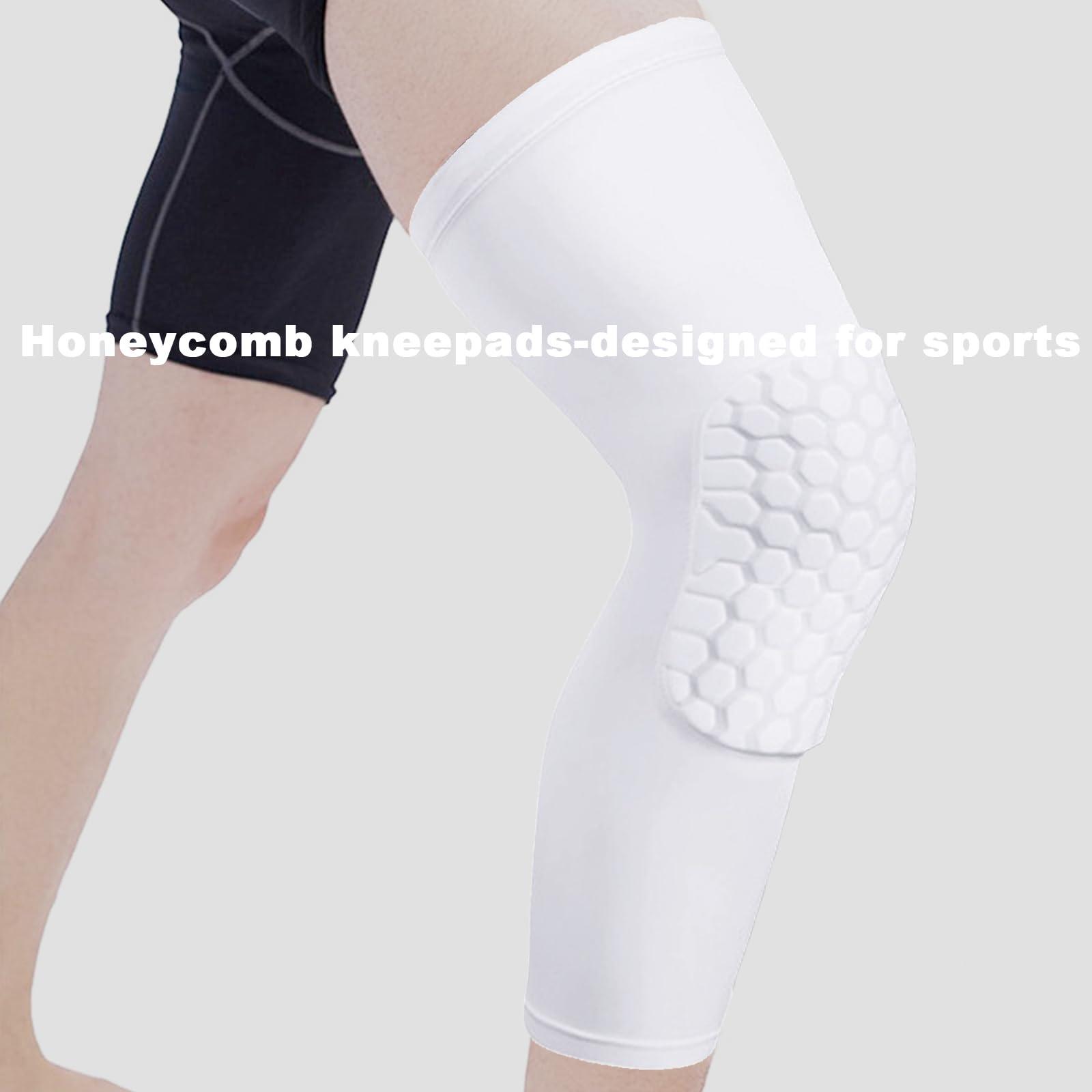DONOTGO Knee Compression Pads,Compression Knee Sleeve for Knee Pain,Knee Pads Wrestling Knee Brace Leg Sleeves Honeycomb Pad for Volleyball Basketball,Hex Knee Pads Sleeve for Youth and Adult M(White 2 Pcs)