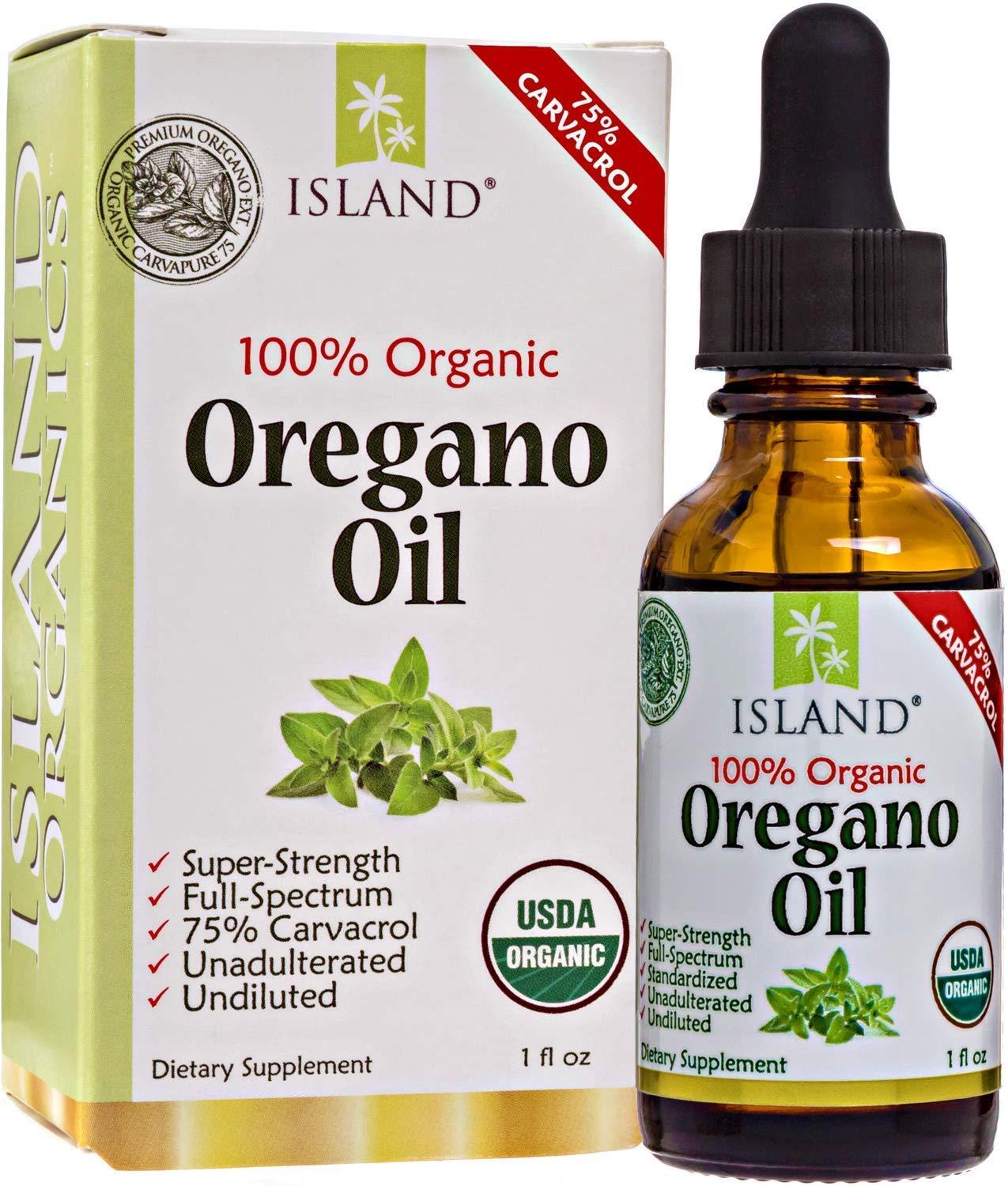 Island Nutrition Island Nutrition, Oregano Oil Organic Liquid Drops - 100% Pure & Undiluted - USDA-Certified Organic (1 oz) 75% Carvacrol - Grown in Spain - Immune Support Supplement with Oil of Oregano.