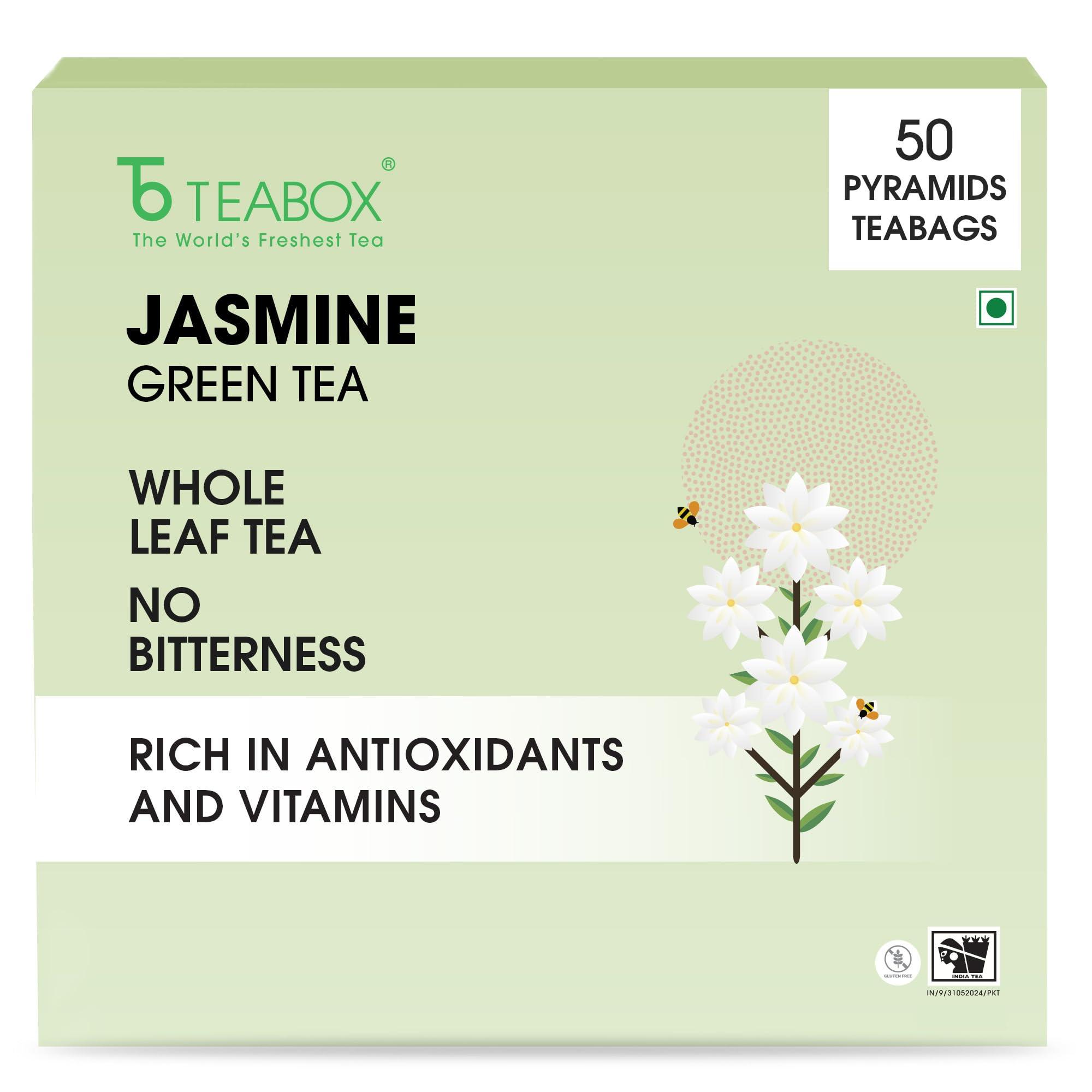 Teabox Teabox Premium ORGANIC Green Tea With Jasmine Flowers And Natural Flavours | 100% Whole Leaf Green Tea From The Himalayas | USDA ORGANIC (50 Count (Pack of 1))