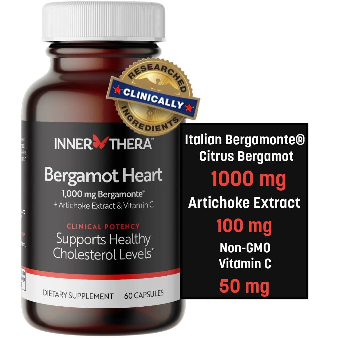 INNERTHERA Bergamot Heart Advanced Italian Citrus Bergamot - Clinically Proven & Cardiologist Developed- Highest Polyphenols - 1000mg Patented Italian Bergamonte - Supplement for High Cholesterol & Heart Health