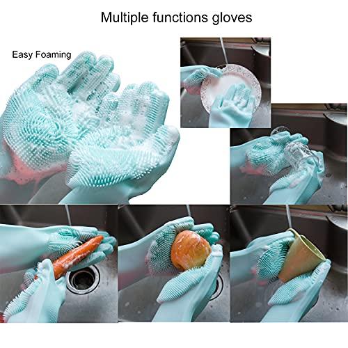 HealthyLifeUS HealthyLifeUS Silicone Dishwashing Gloves Reusable Non slip Heat Resistant for Kitchen Bathroom Car Wash Pet large 240g thick 1 Pair (Blue)