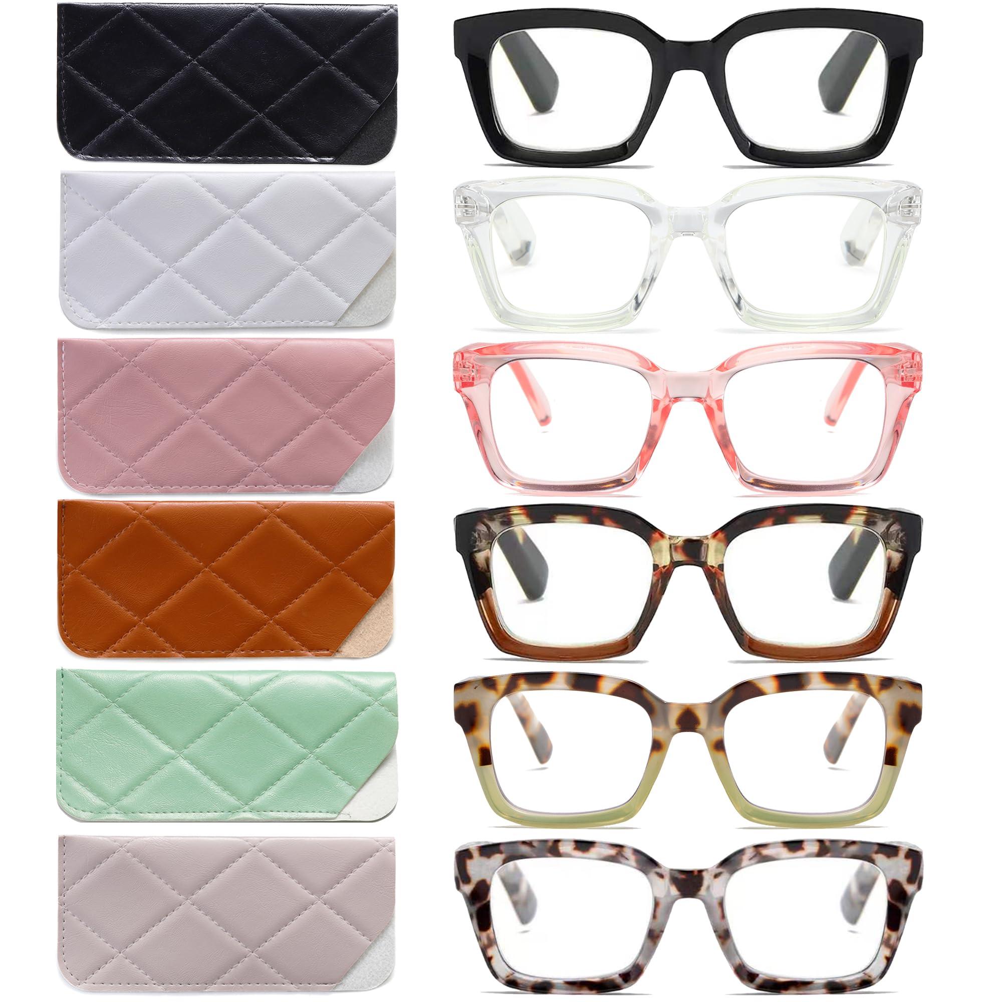 LOUOL READERS LOUOL 6 Pack Readers for Women Oprah Style Square Reading Glasses with Spring Hinge Blue Light Blocking for Men Ladies +2.0