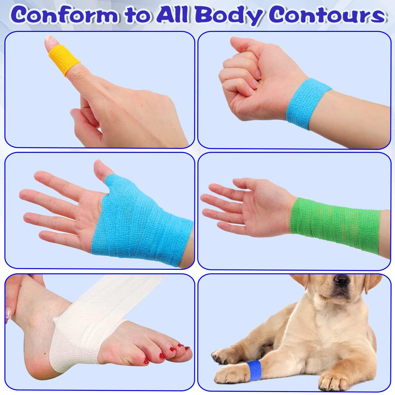 JEFHOMKIT 24 Pack Self Adhesive Bandage Wrap,Cohesive Wrap Bandages,Self Adherent Wrap 1 Inch X 5 Yards,Breathable Stretch Sports Tape,Elastic Self Adhesive Tape for Sports Wrist Ankle Athletic