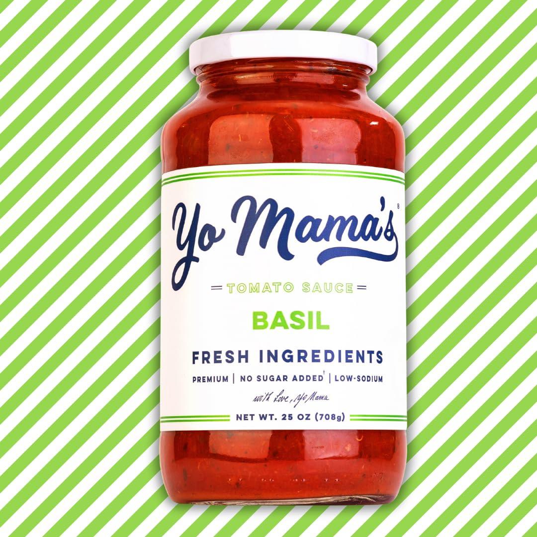 Yo Mama’s Foods Yo Mama\'s Foods Keto Tomato Basil Pasta and Spaghetti Sauce - Pack of (3) - No Sugar Added, Low Carb, Low Sodium, Vegan, Gluten Free, Paleo Friendly, and Made with Whole, Non-GMO Tomatoes