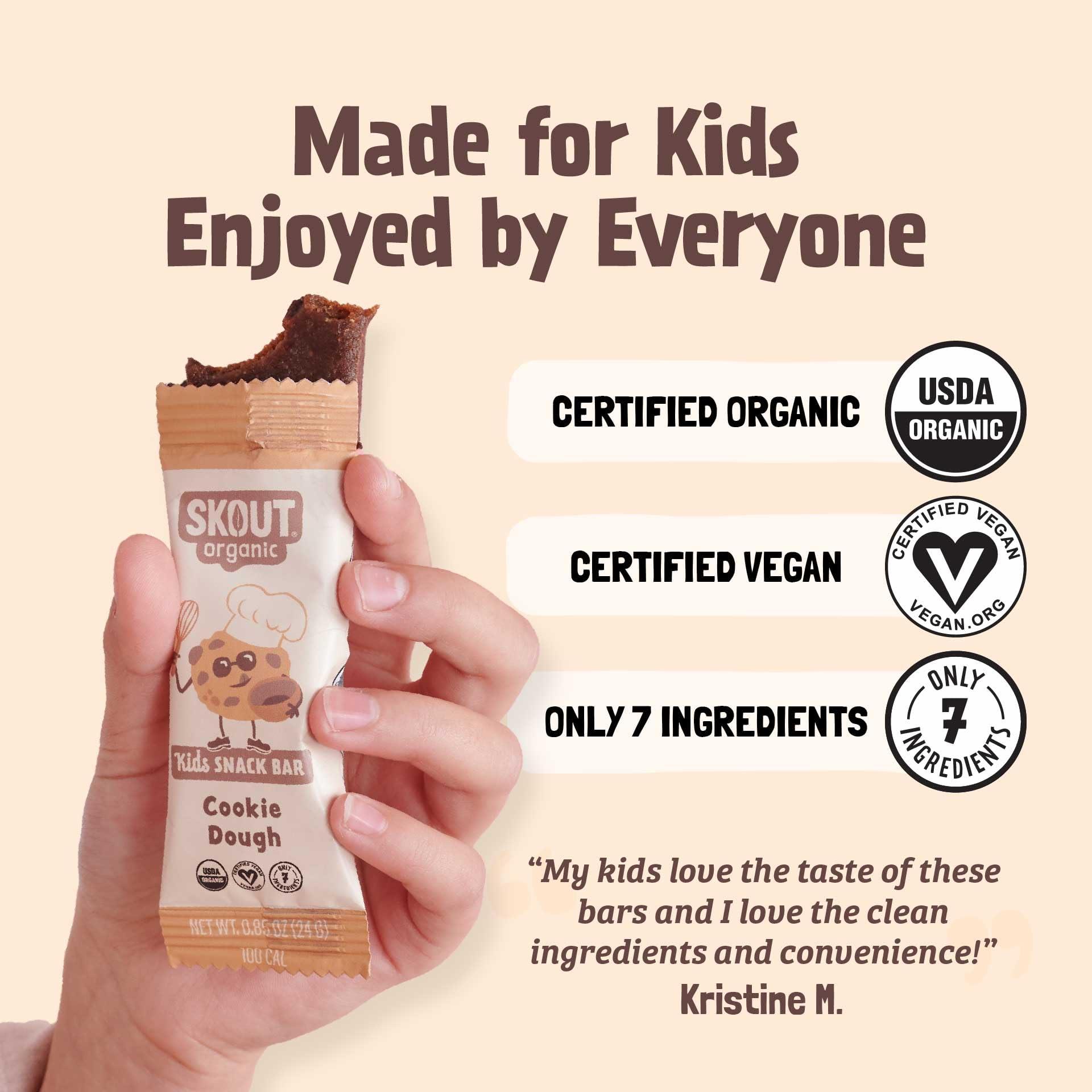 Skout Organic Skout Organic Cookie Dough Kids Snack Bars (18 Pack) | Organic Kids Snack Bars | School Snacks & Lunch Snacks | Vegan & Paleo | Gluten, Dairy, Grain, Peanut Free