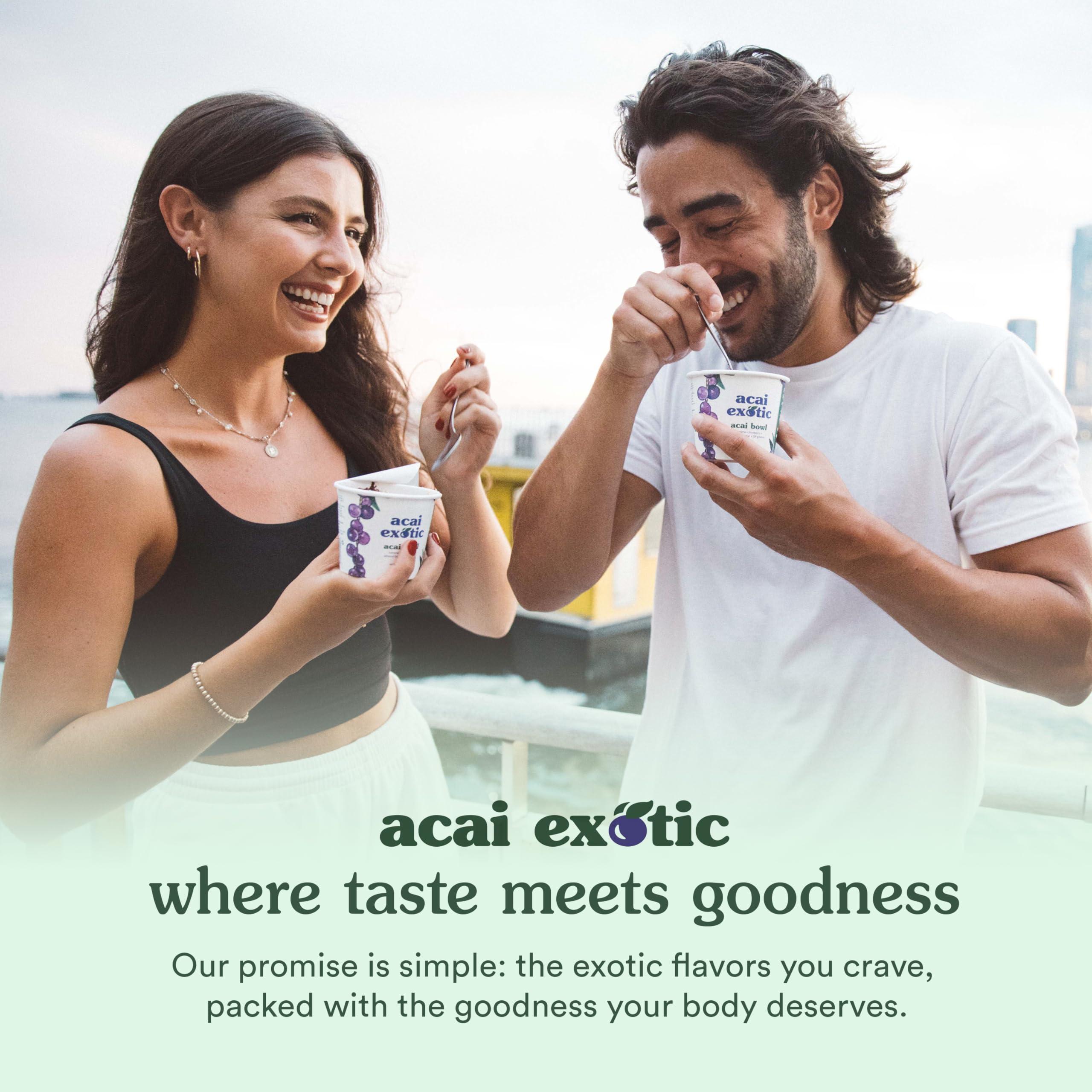 Acai Exotic Acai Bowl - 4 bowl pack - Breakfast or Snack To Go Bowls with Whole Blueberries, Coconut Cream, Whole Grain Oats & Banana Slices, 2 Almond Butter, 2 Hazelnut Cocoa Spread, 8oz RTE acai bowls