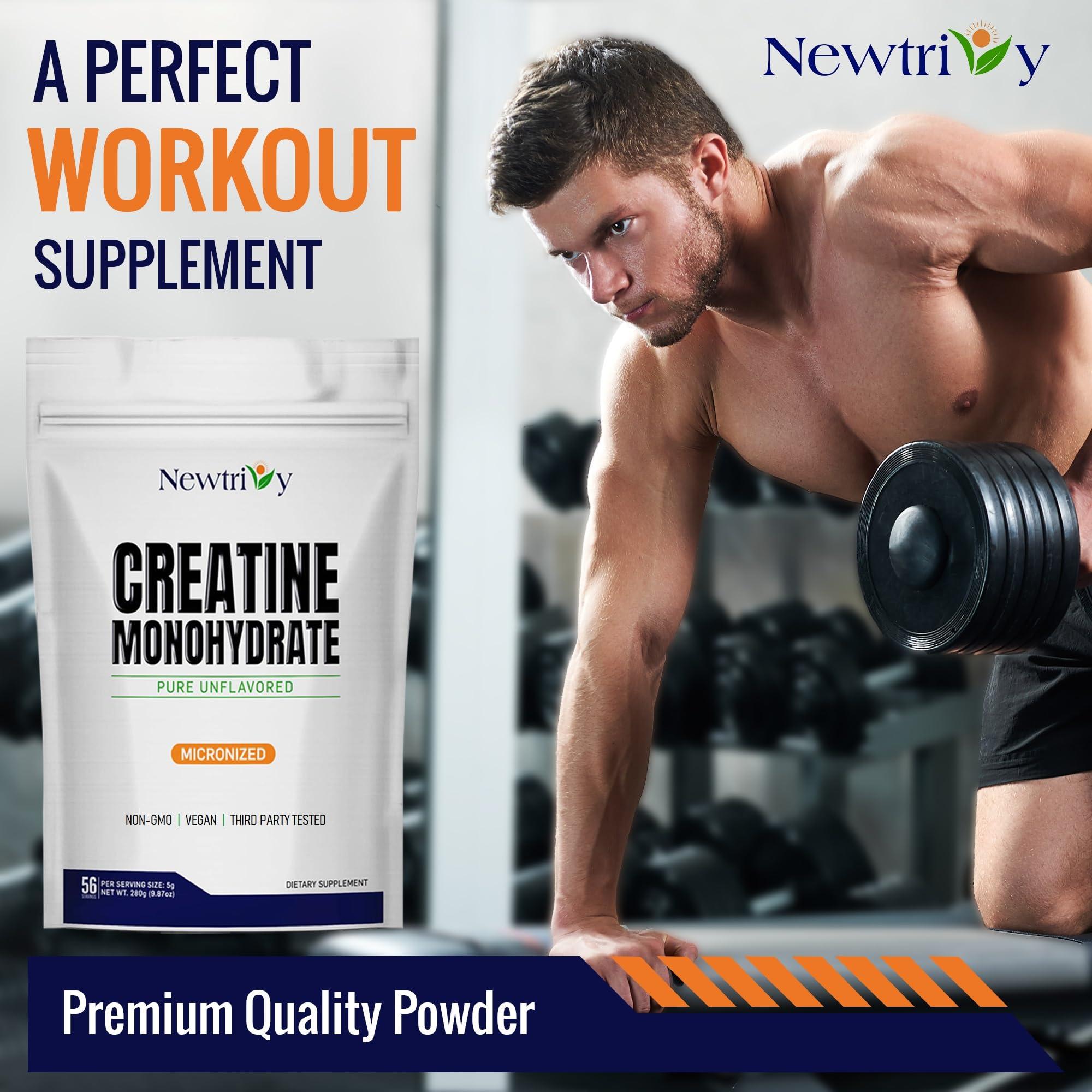 Newtrivy Creatine Monohydrate,Micronized, Pure,Unflavored,280g (9.8oz)