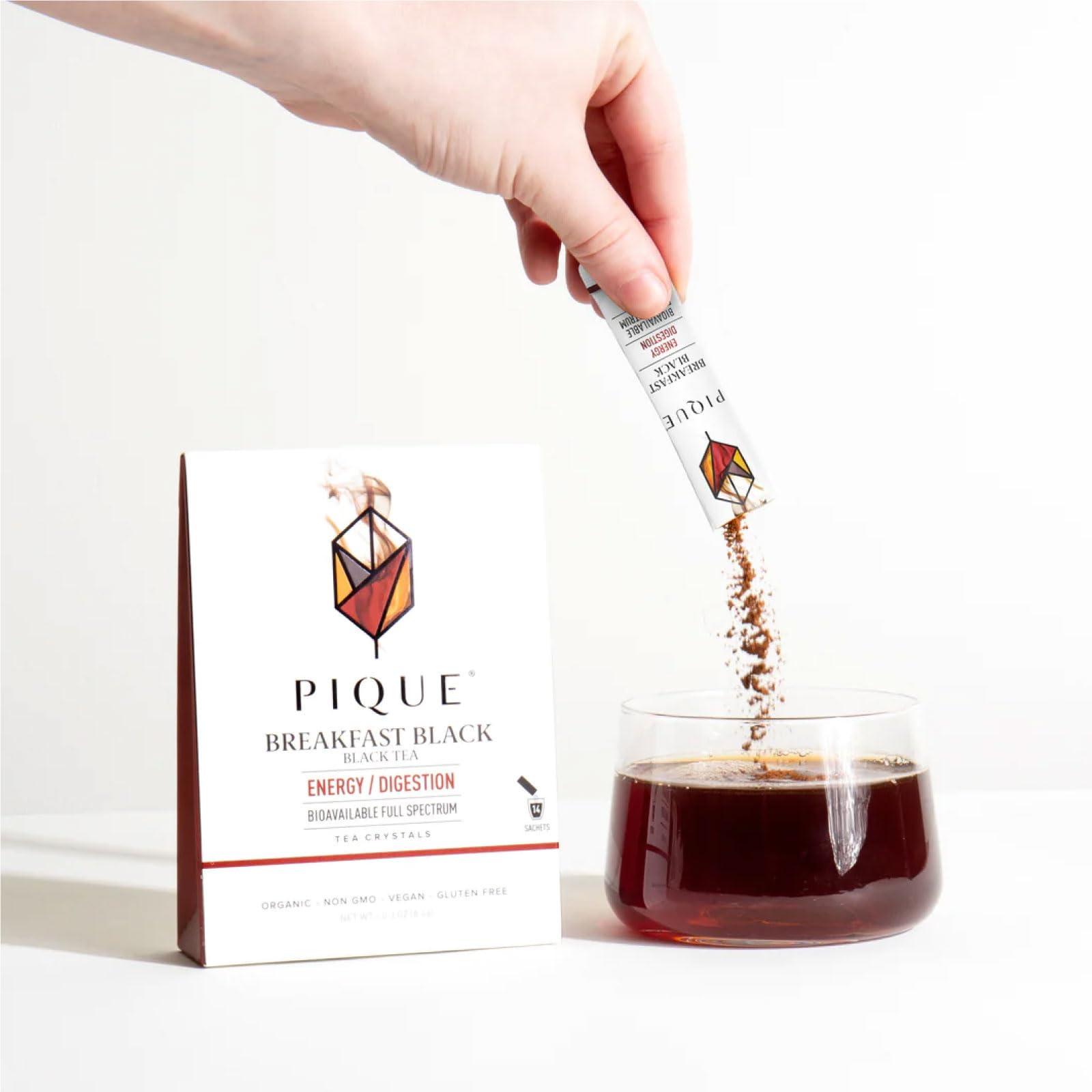PIQUE Pique Organic English Breakfast Tea Crystals - Caffeinated Black Tea for Energy, Prebiotic Polyphenols Support Healthy Digestion, Immunity - 14 Single Serve Sticks (Pack of 1)