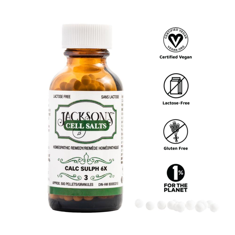 Jackson's Jacksons Cell Salt #3 Calc sulph 6X (500 Pellet Bottle) Certified Vegan, Lactose-Free Calcarea sulphurica 6X