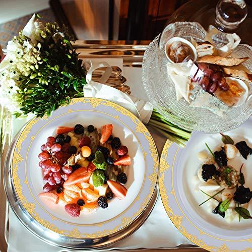 IUMÉ Plastic Plates, 100 Piece Gold Heavy Duty Plastic Dinner Plates, 10.25inch Disposable Plastic Dinnerware Plates and 7.5inch Dinner Dessert Plates Tableware Sets Disposable Plates for Wedding,Party