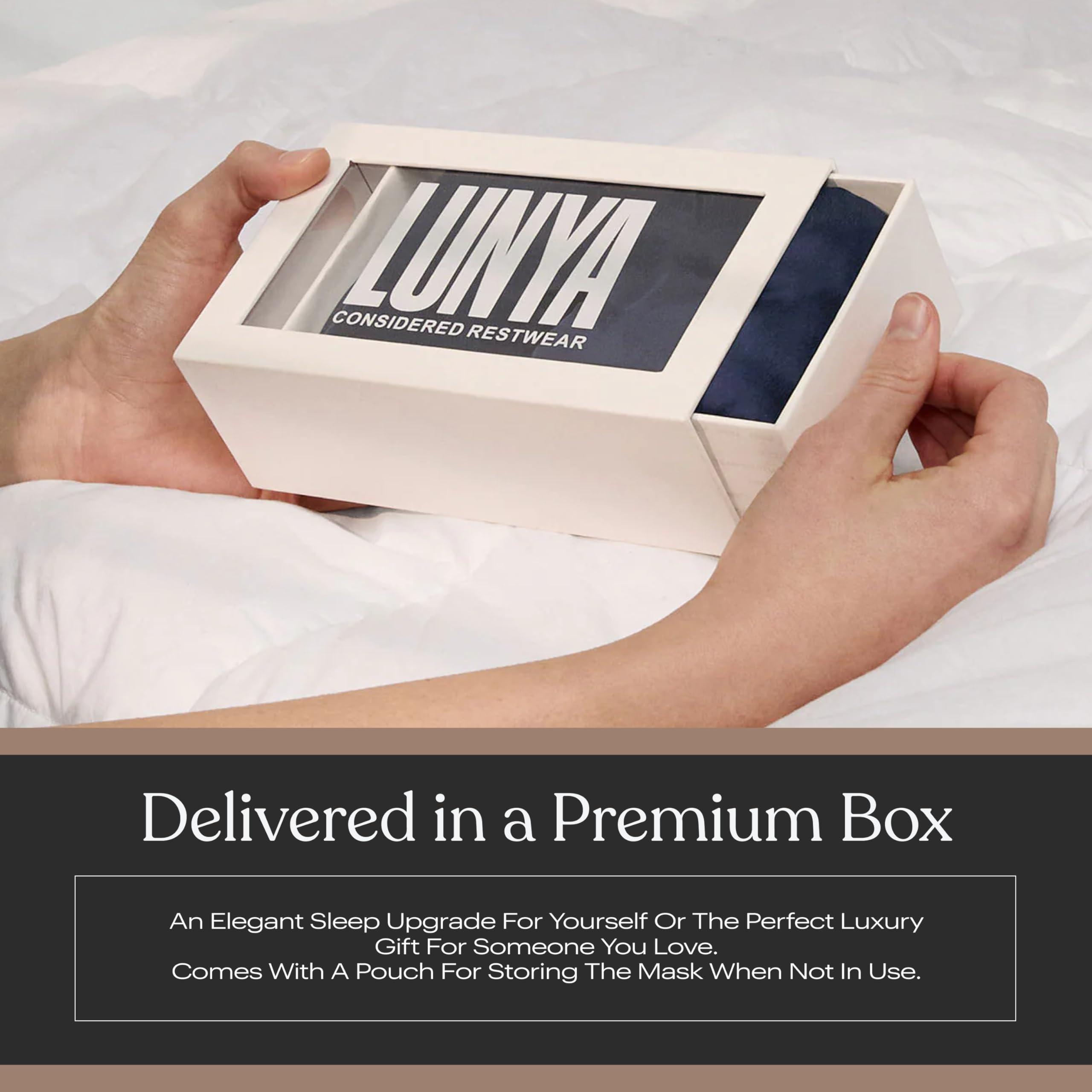 Lunya Lunya Sleep Mask with Box - Washable Silk Sleeping Mask and Headband for Beauty Routines - Thermoregulating Comfort for Restful Nights - Silk Eye Mask for Women - Deep Blue