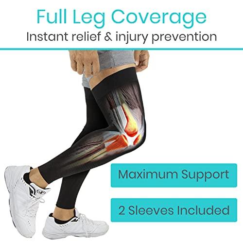 Vive Vive Full Leg Compression Sleeves for Men & Women (Pair) - Knee, Calf, & Thigh Support Brace Wrap for Basketball, Football, Wrestling - Footless Long Running Accessories for Shin Splints (Small)
