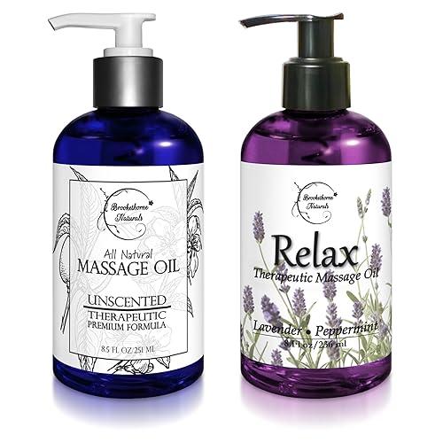 Brookethorne Naturals Massage Oil for Massage Therapy | Massage Kit with Unscented Massage Oil & Lavender Oil for Full Body Massage